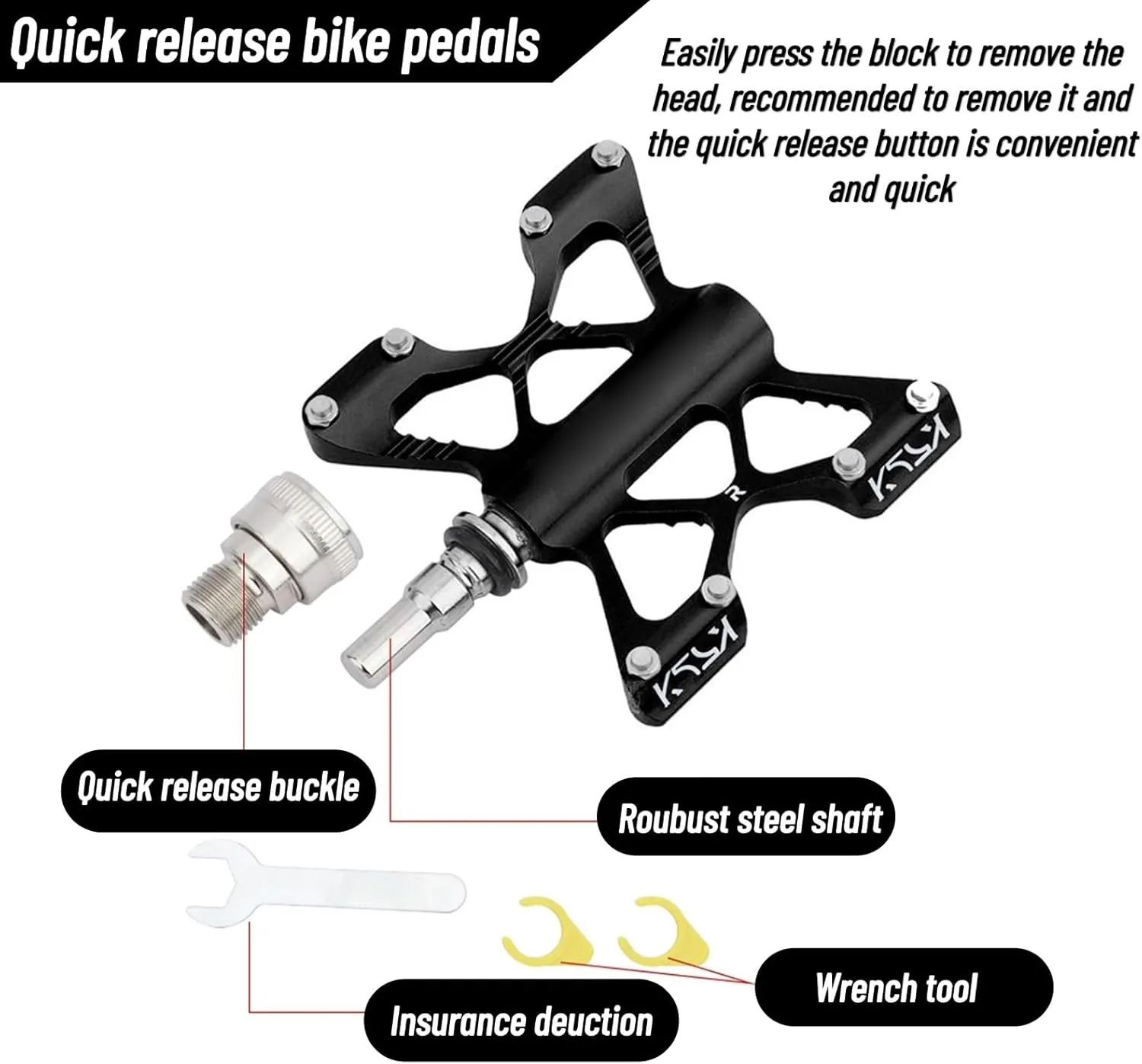 1 Pair K5 Quick Release Pedals Aluminum Alloy Bike Bearing Pedals for Road Folding Bikes 4 Colors