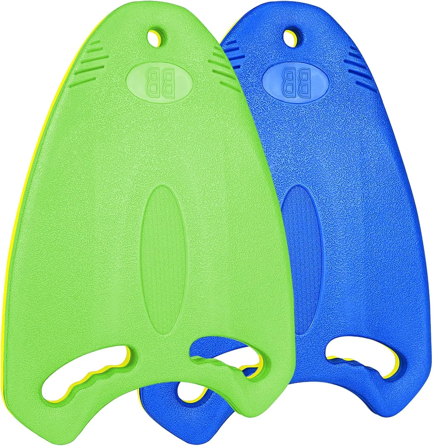 1 Pair Swimming Kickboard for Swimming Training Aid EVA Shark Fin Swim Board Anti-Slip Smooth Edge and Integrated Hole Handle (Blue Green)
