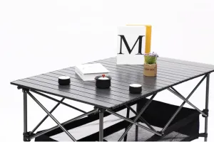 1-Piece Folding Outdoor Table with Carrying Bag,Lightweight Aluminum Roll-up Rectangular Table for Indoor, Outdoor Camping, Picnics,Beach,Backyard, BBQ, Party (Black   Aluminum)