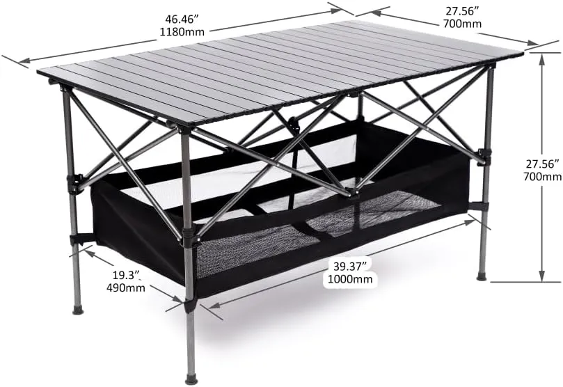 1-Piece Folding Outdoor Table with Carrying Bag,Lightweight Aluminum Roll-up Rectangular Table for Indoor, Outdoor Camping, Picnics,Beach,Backyard, BBQ, Party (Black   Aluminum)