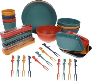 1 Set Portable Wheat Straw Tableware Reusable Camping Dishware Lightweight Outdoor Utensils for Picnics Barbecues and Travel Stylish Mixed Color Design