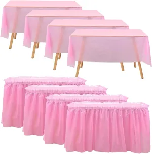 10-Parks Tulle Table Skirt-5 Pack Pink Table Cloths for Parties Table Skirts for Rectangle Tables 54" x 108" Pink Tablecloths for Party Birthday Baby Shower