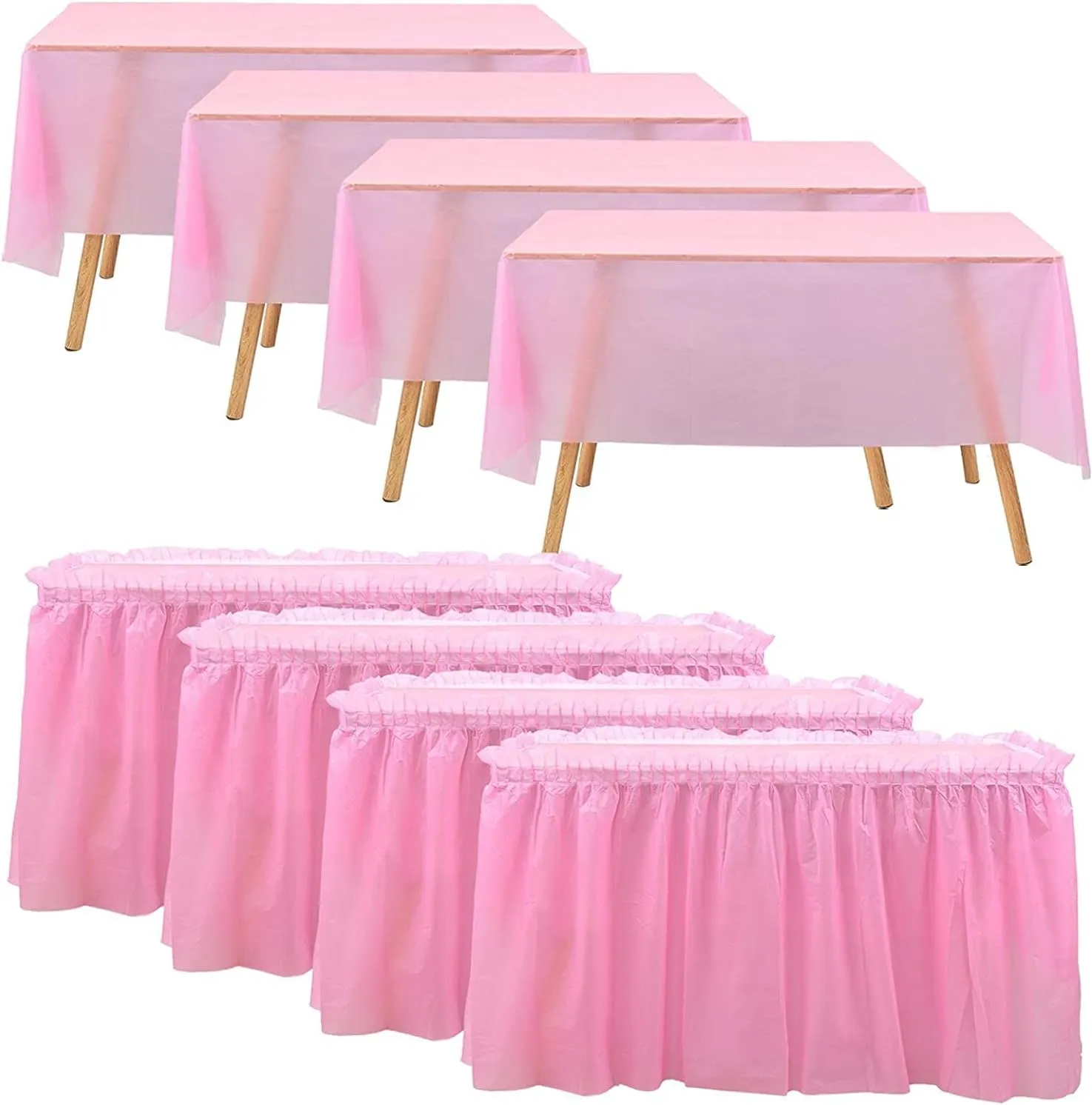 10-Parks Tulle Table Skirt-5 Pack Pink Table Cloths for Parties Table Skirts for Rectangle Tables 54" x 108" Pink Tablecloths for Party Birthday Baby Shower
