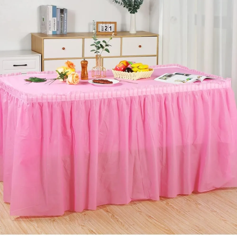 10-Parks Tulle Table Skirt-5 Pack Pink Table Cloths for Parties Table Skirts for Rectangle Tables 54" x 108" Pink Tablecloths for Party Birthday Baby Shower