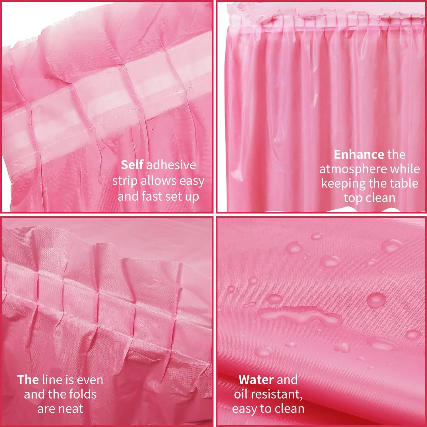 10-Parks Tulle Table Skirt-5 Pack Pink Table Cloths for Parties Table Skirts for Rectangle Tables 54" x 108" Pink Tablecloths for Party Birthday Baby Shower