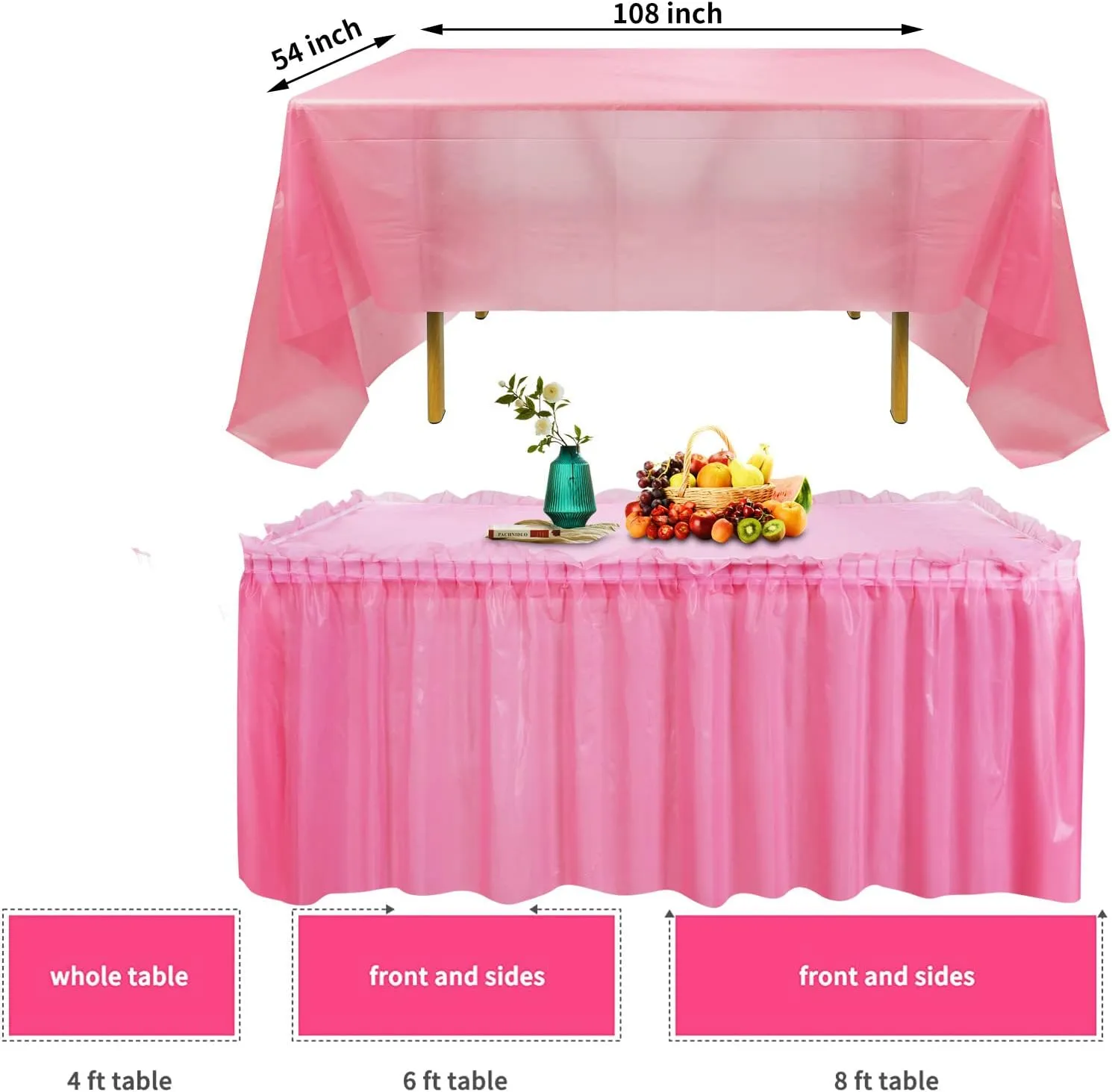 10-Parks Tulle Table Skirt-5 Pack Pink Table Cloths for Parties Table Skirts for Rectangle Tables 54" x 108" Pink Tablecloths for Party Birthday Baby Shower