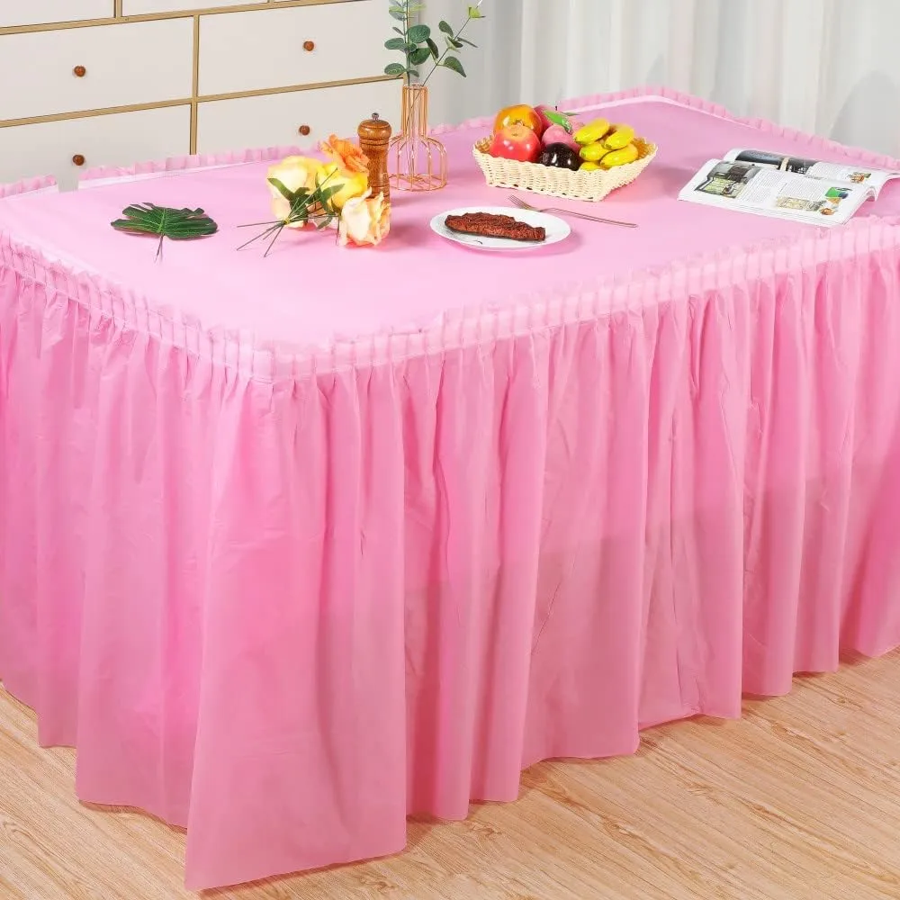 10-Parks Tulle Table Skirt-5 Pack Pink Table Cloths for Parties Table Skirts for Rectangle Tables 54" x 108" Pink Tablecloths for Party Birthday Baby Shower