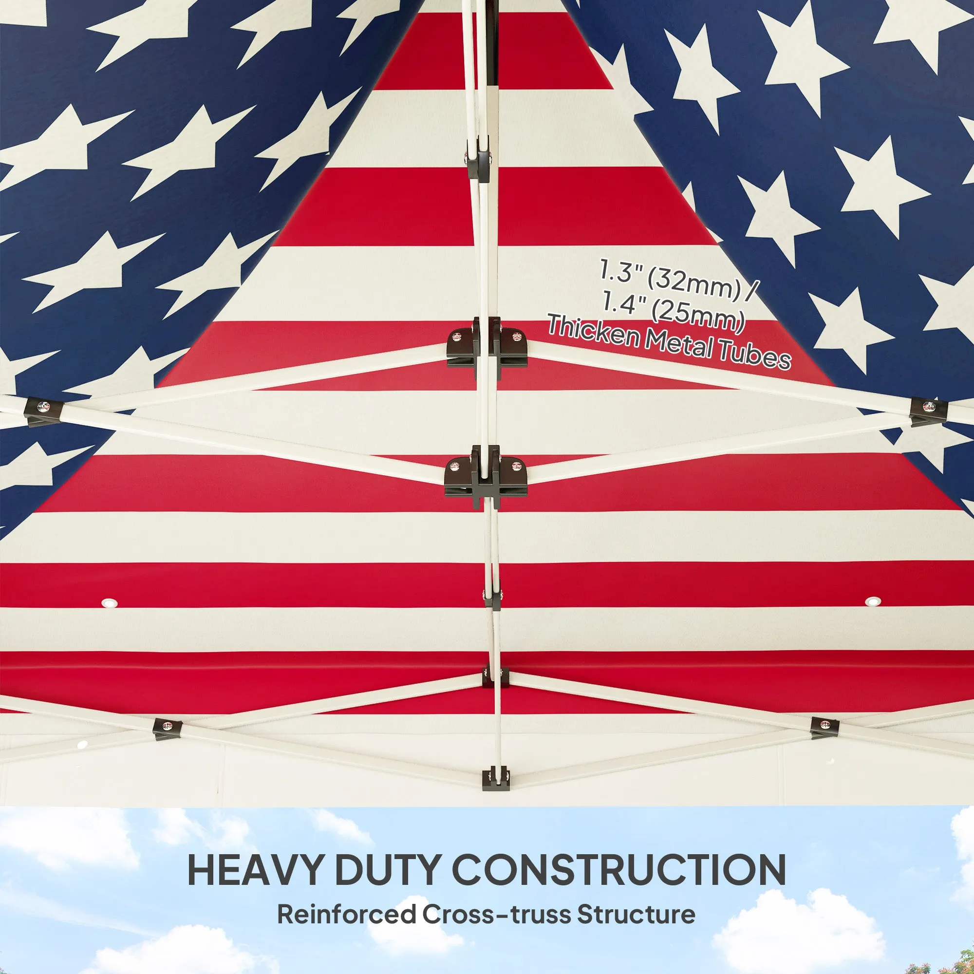 10' x 10' Canopy Tent with Sidewalls, UPF50  Sun Shelter with Storage Pockets, American Flag Design