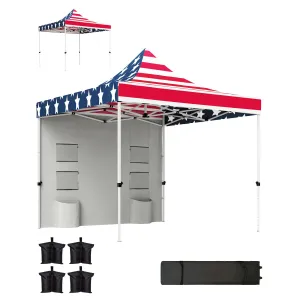 10' x 10' Canopy Tent with Sidewalls, UPF50  Sun Shelter with Storage Pockets, American Flag Design