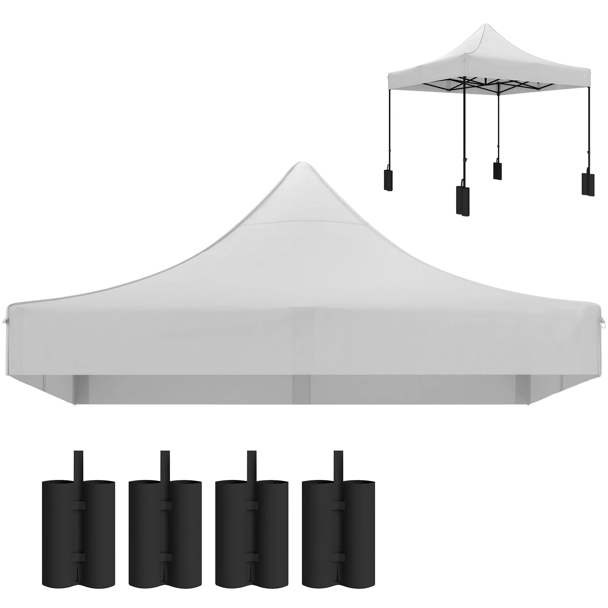 10' x 10' Gazebo Replacement Top with 4 Weight Bags & 8 Drain Holes, UPF50 , White