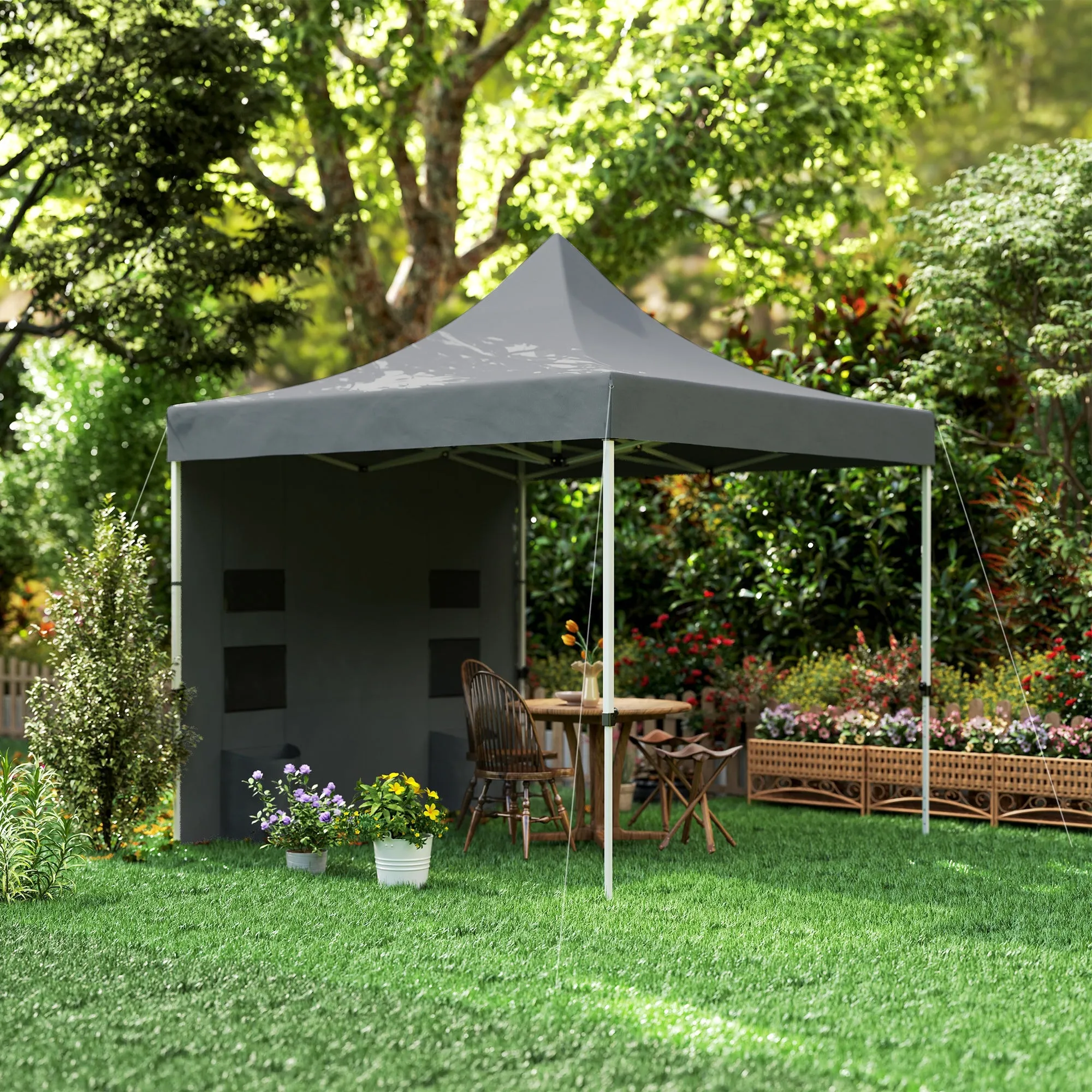10' x 10' Heavy Duty Pop-Up Canopy Tent with Sidewalls, UPF50  & Storage Pockets, Gray