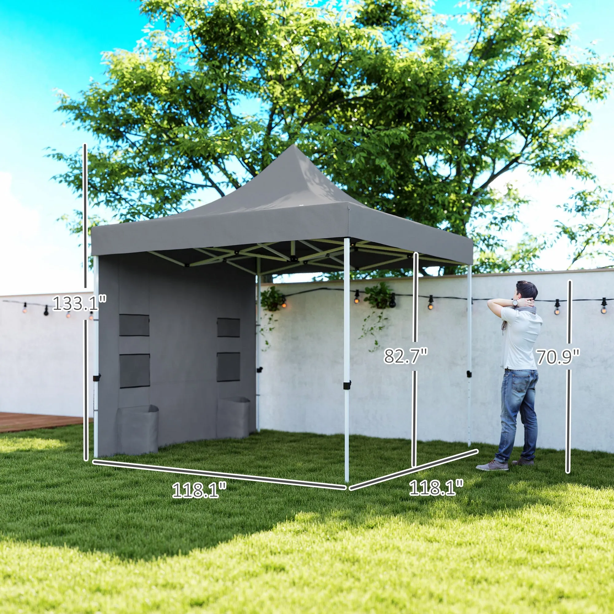 10' x 10' Heavy Duty Pop-Up Canopy Tent with Sidewalls, UPF50  & Storage Pockets, Gray