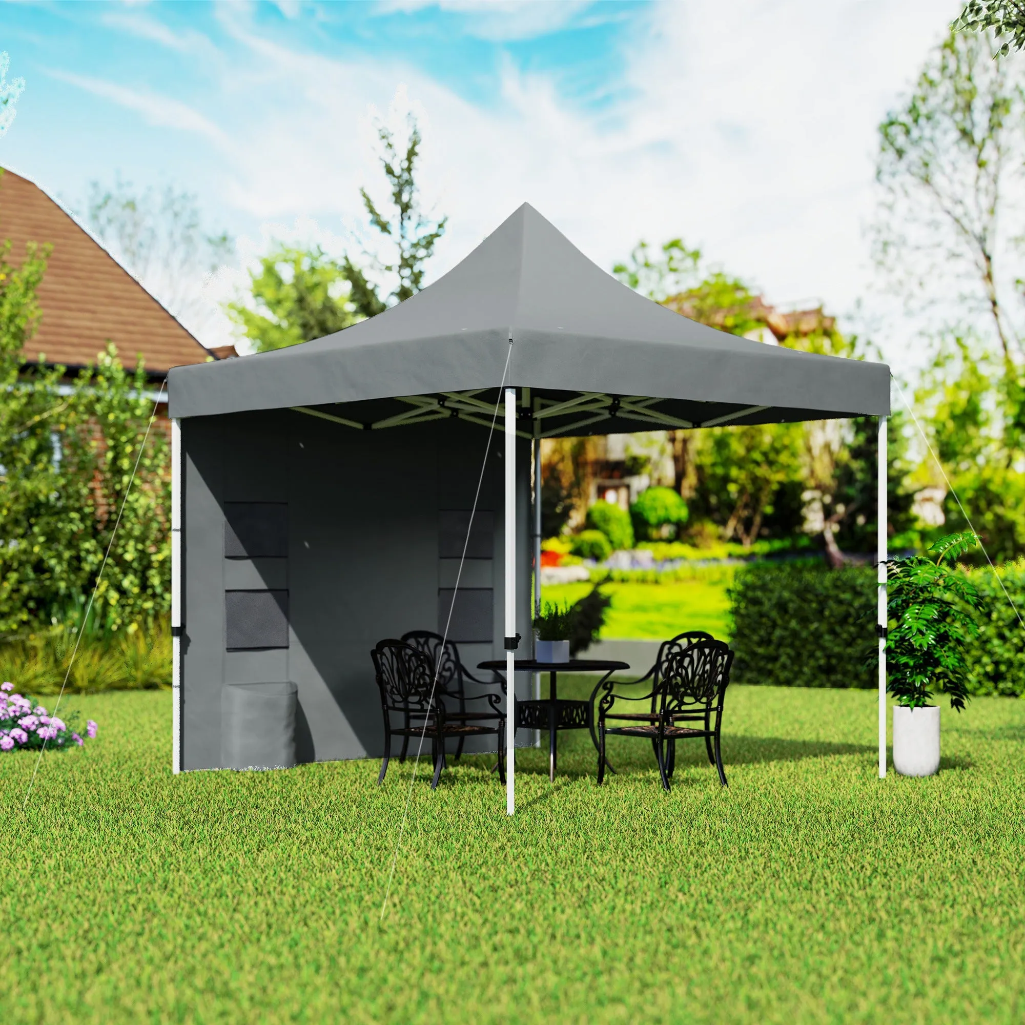 10' x 10' Heavy Duty Pop-Up Canopy Tent with Sidewalls, UPF50  & Storage Pockets, Gray