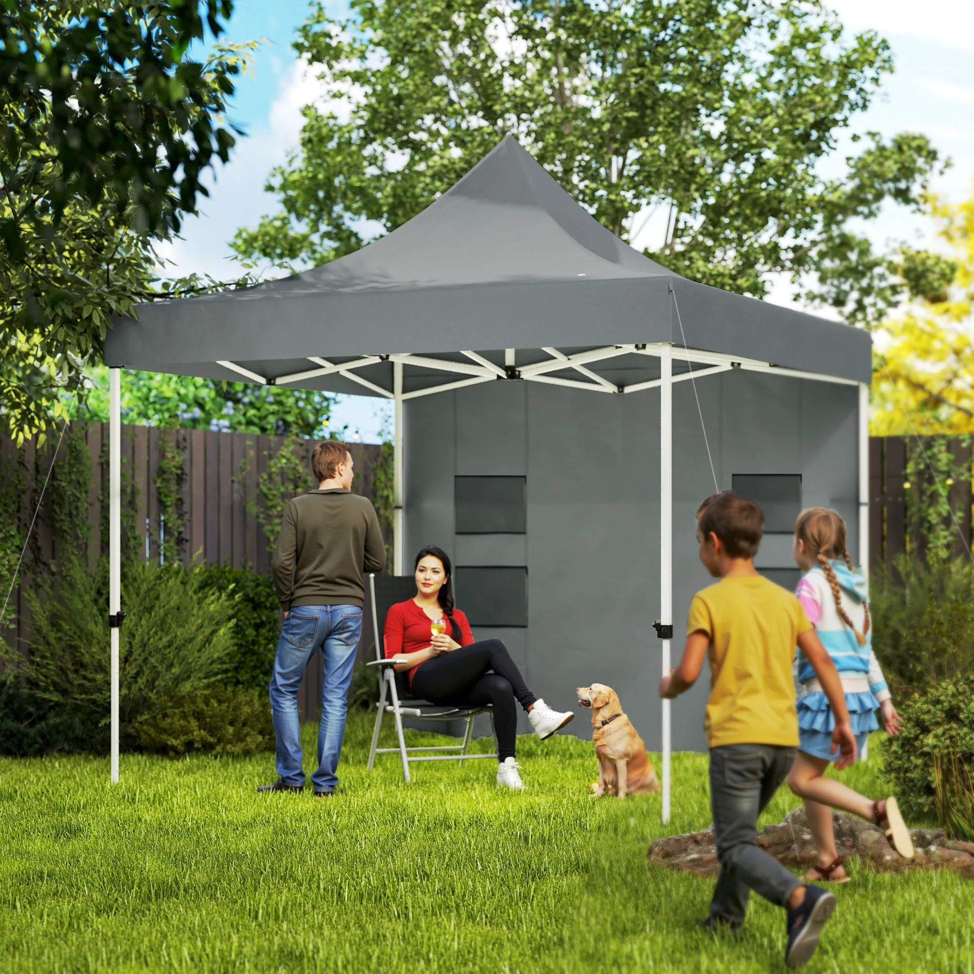 10' x 10' Heavy Duty Pop-Up Canopy Tent with Sidewalls, UPF50  & Storage Pockets, Gray