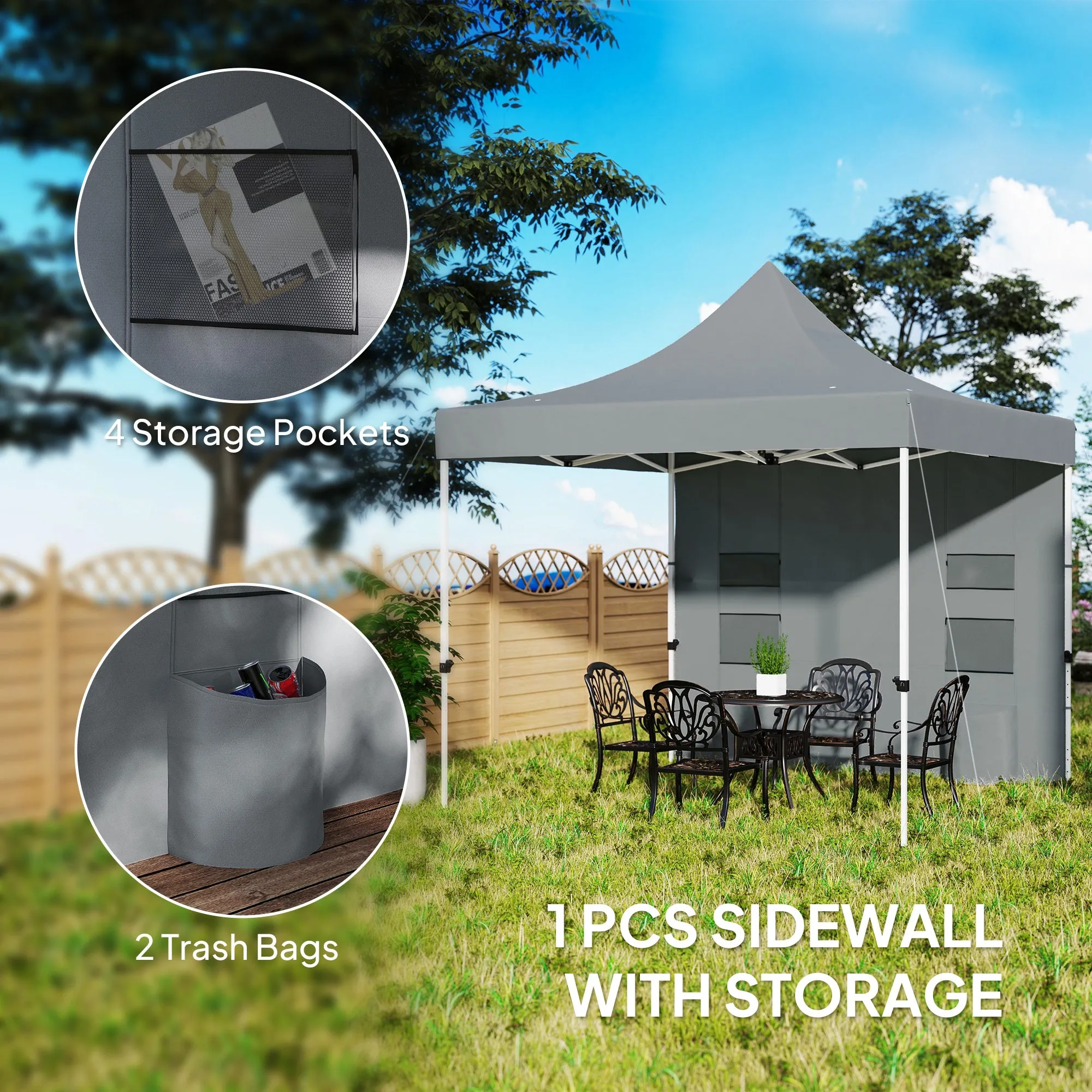 10' x 10' Heavy Duty Pop-Up Canopy Tent with Sidewalls, UPF50  & Storage Pockets, Gray