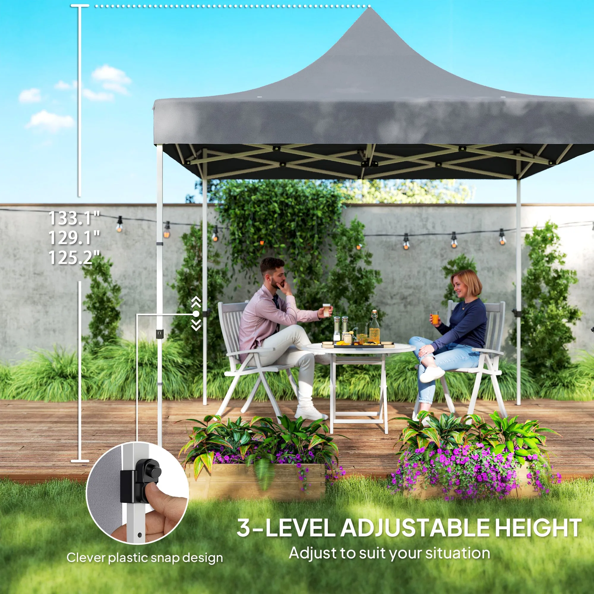 10' x 10' Heavy Duty Pop-Up Canopy Tent with Sidewalls, UPF50  & Storage Pockets, Gray