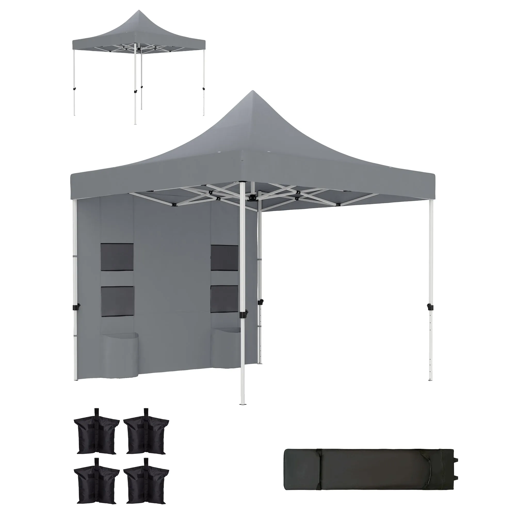 10' x 10' Heavy Duty Pop-Up Canopy Tent with Sidewalls, UPF50  & Storage Pockets, Gray