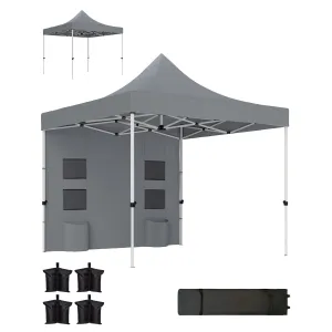 10' x 10' Heavy Duty Pop-Up Canopy Tent with Sidewalls, UPF50  & Storage Pockets, Gray