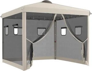 10' x 10' Pop Up Canopy Tent with Netting, Instant Screen House Room, UV-Resistant Sun Shelter, Height Adjustable with Windows, and Carry Bag for Outdoor, Garden, Patio
