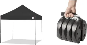 10' x 10' Pyramid Instant Shelter Canopy with Wide-Trax Roller Bag & 4 Piece Spike Set Plus 40 lb No-Pinch Canopy Weight Set for Tents, Umbrellas