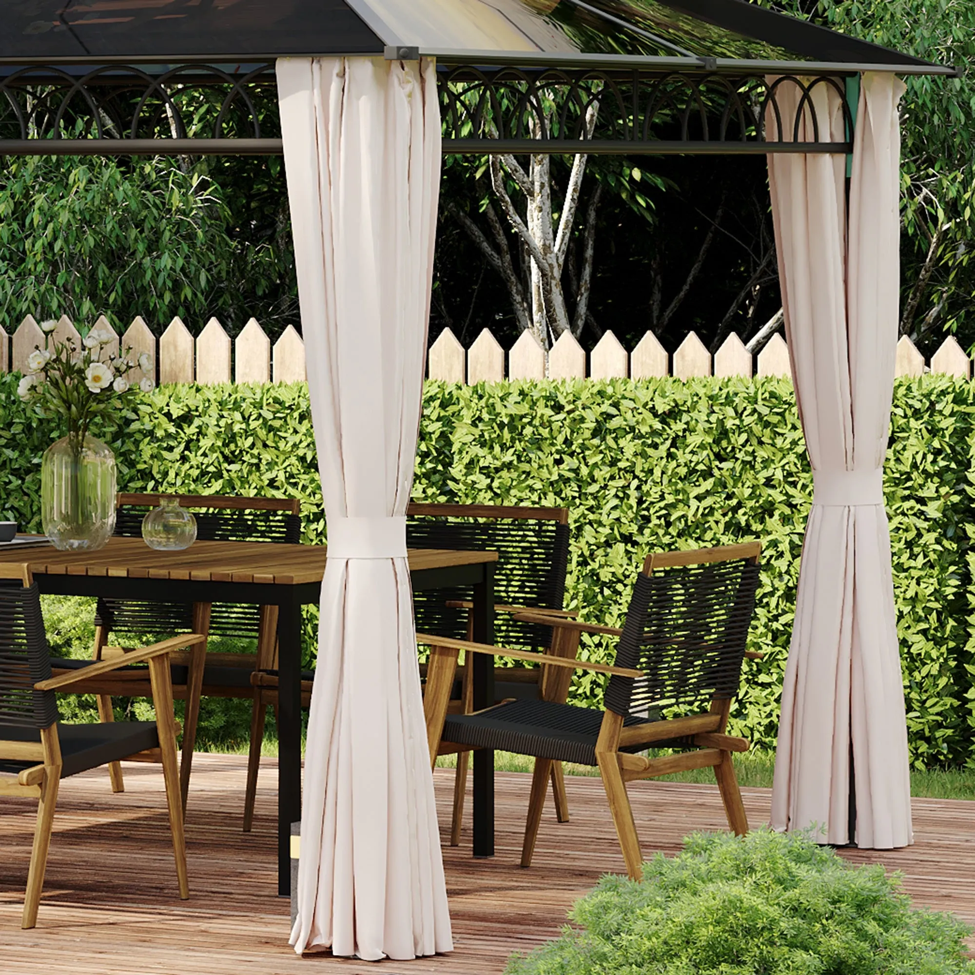 10' x 12' Outdoor Gazebo Canopy, Double Roof Hardtop Gazebo with Polycarbonate Roof, Steel Frame, Nettings and Curtains, for Garden, Lawn, Backyard and Deck, Khaki