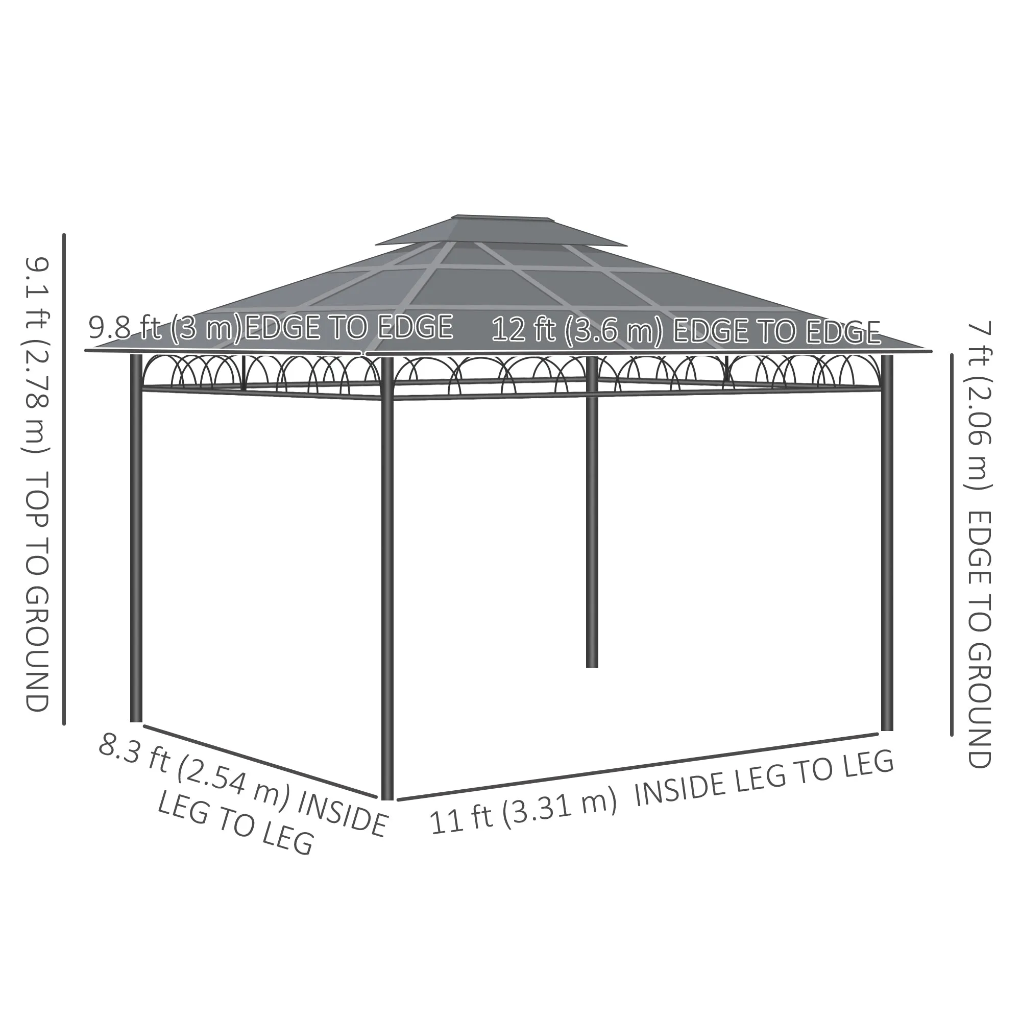 10' x 12' Outdoor Gazebo Canopy, Double Roof Hardtop Gazebo with Polycarbonate Roof, Steel Frame, Nettings and Curtains, for Garden, Lawn, Backyard and Deck, Khaki