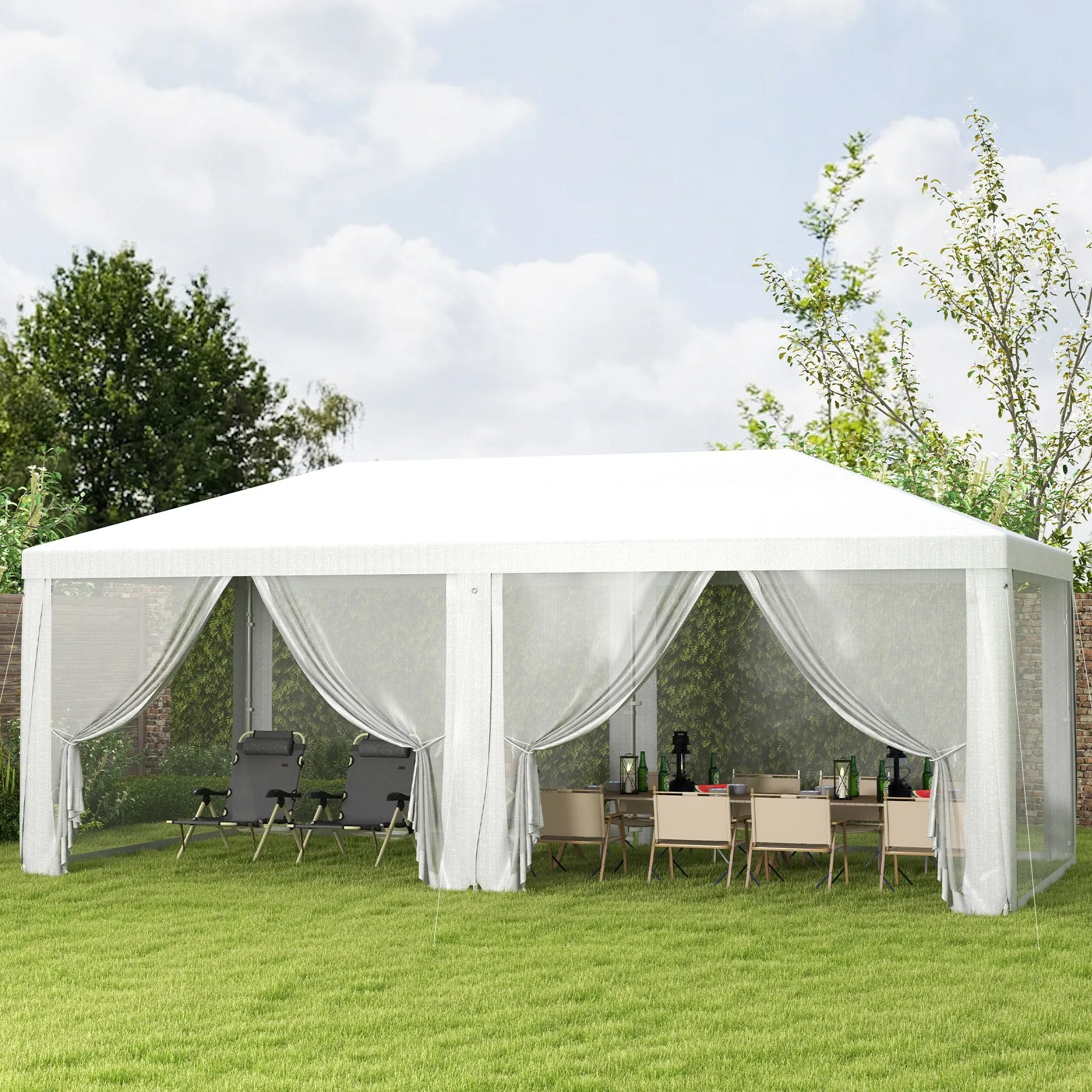 10' x 20' Party Tent Gazebo with Removable Sidewalls, White Shelter for Outdoor Events & BBQs
