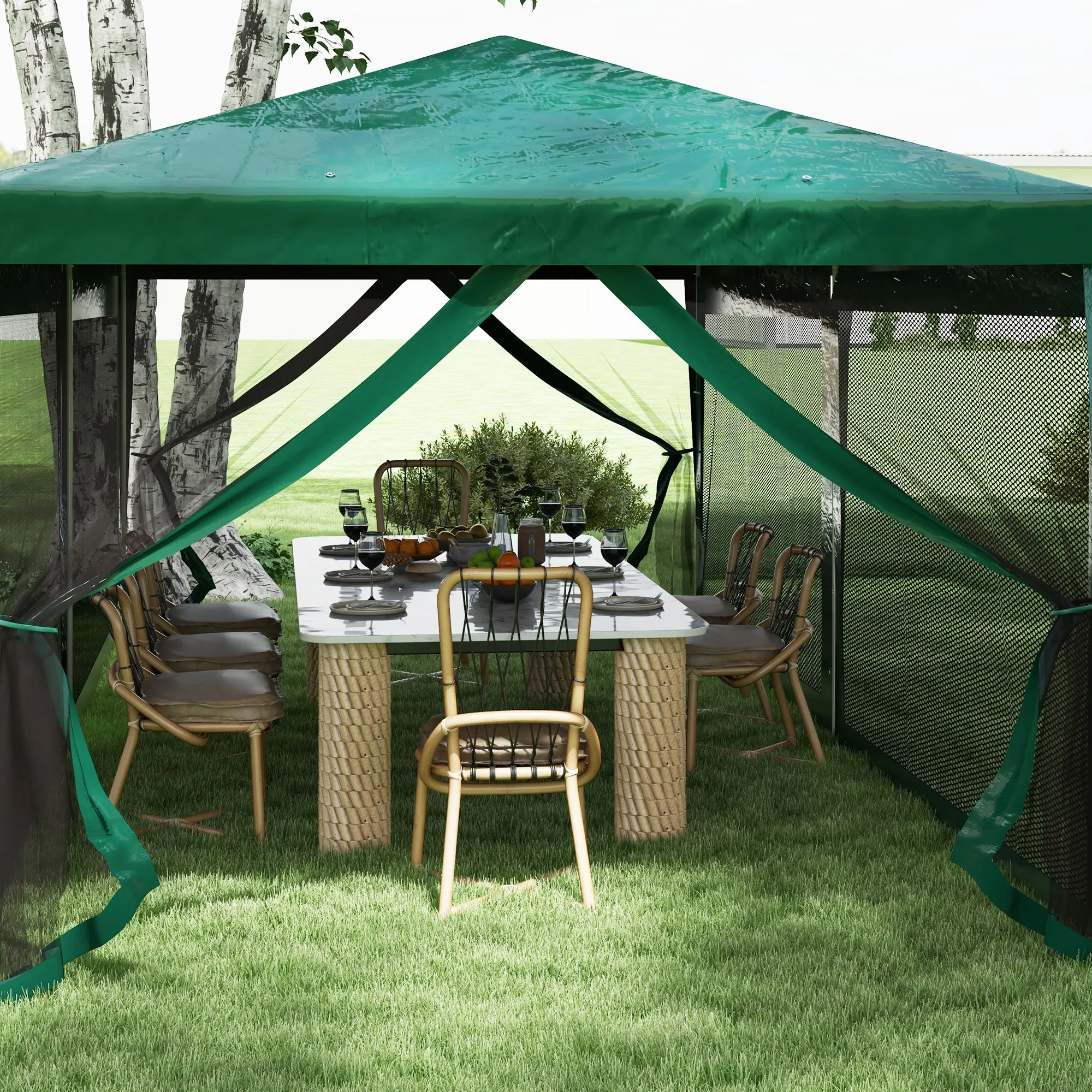 10' x 20' Party Tent with 6 Removable Sidewalls, Green Gazebo Shade Shelter for Outdoor Events