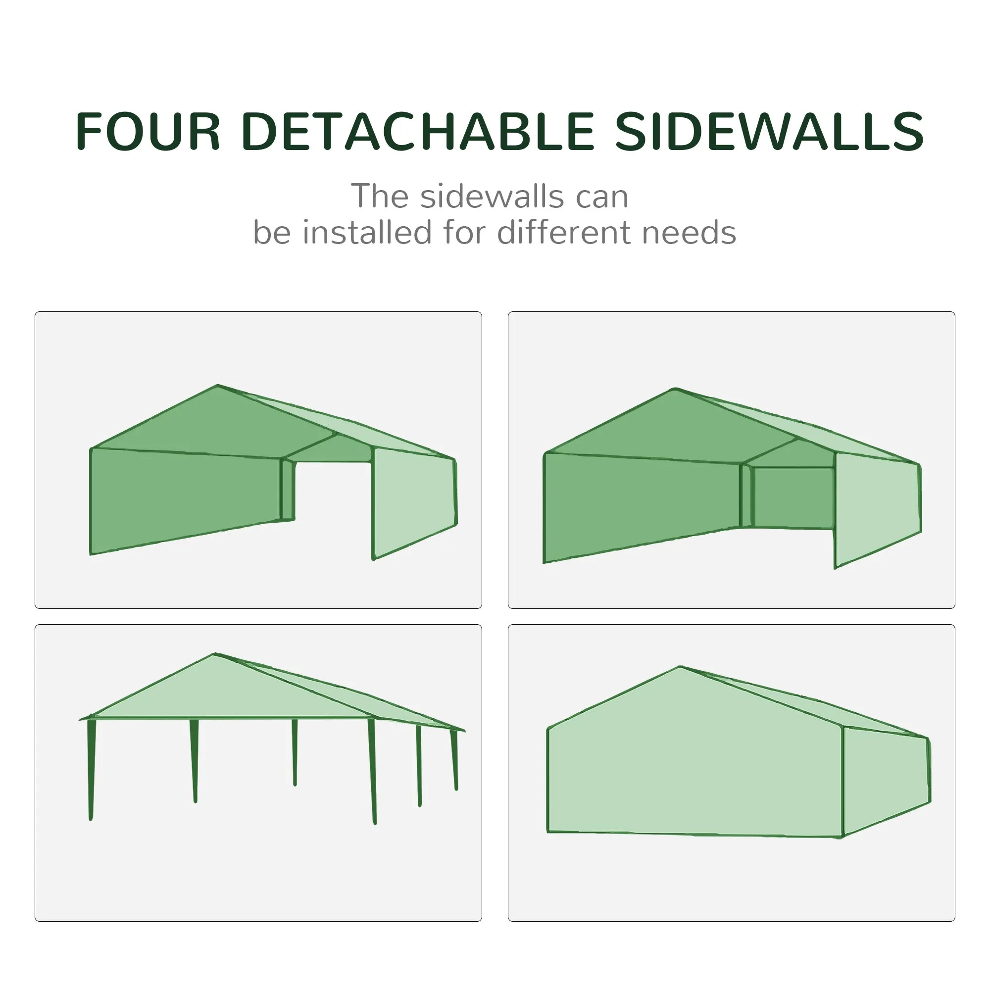 10' x 20' Party Tent with 6 Removable Sidewalls, Green Gazebo Shade Shelter for Outdoor Events