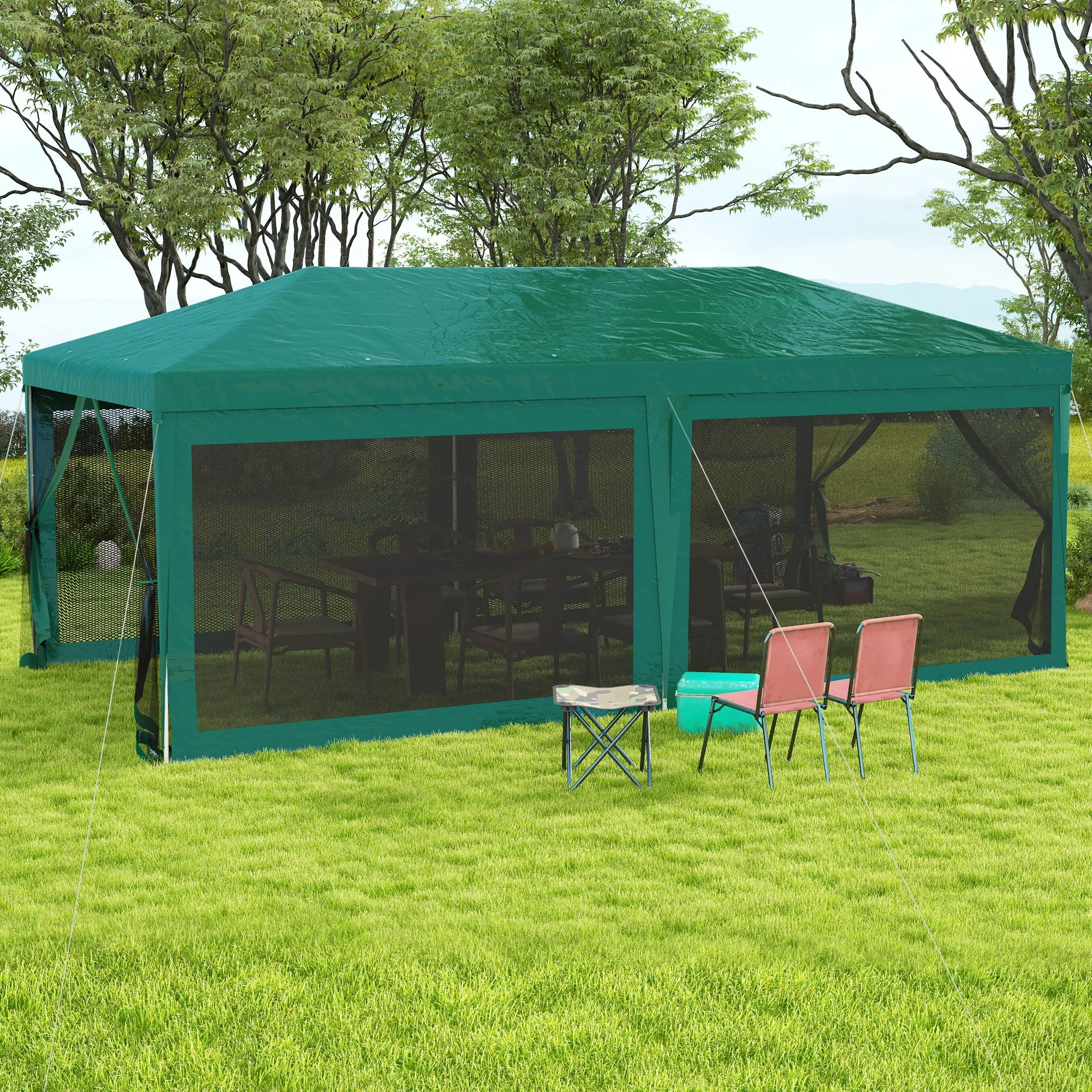 10' x 20' Party Tent with 6 Removable Sidewalls, Green Gazebo Shade Shelter for Outdoor Events
