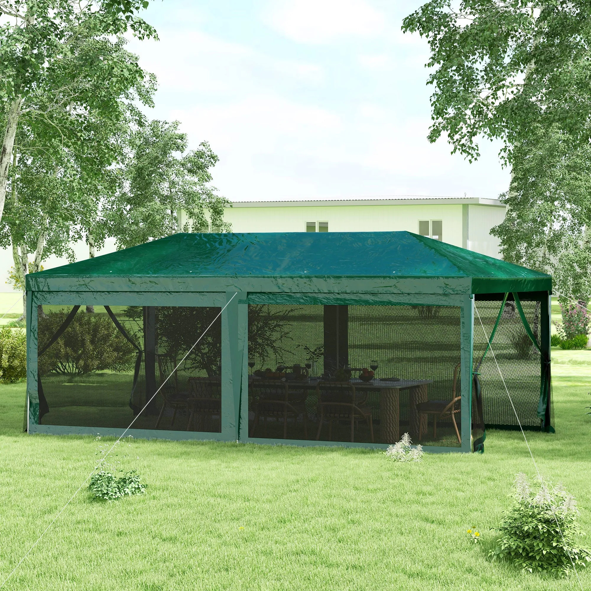10' x 20' Party Tent with 6 Removable Sidewalls, Green Gazebo Shade Shelter for Outdoor Events