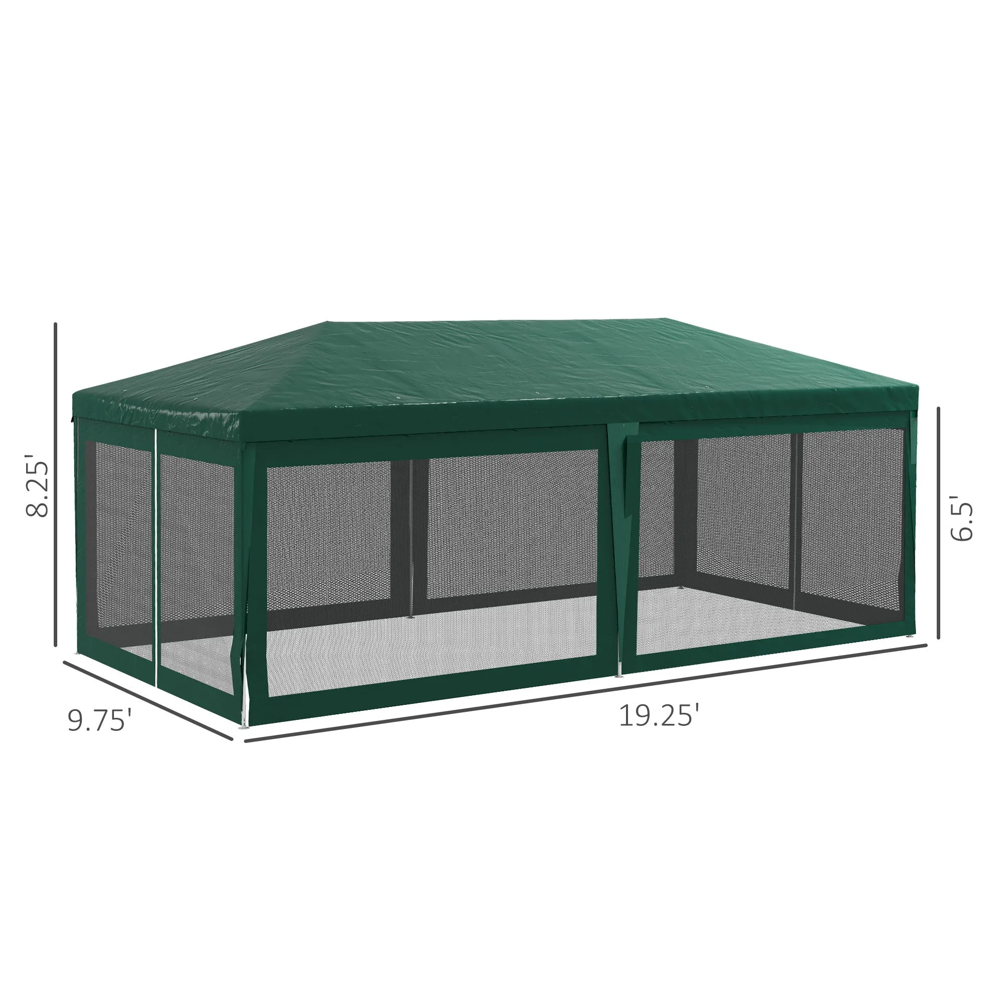 10' x 20' Party Tent with 6 Removable Sidewalls, Green Gazebo Shade Shelter for Outdoor Events