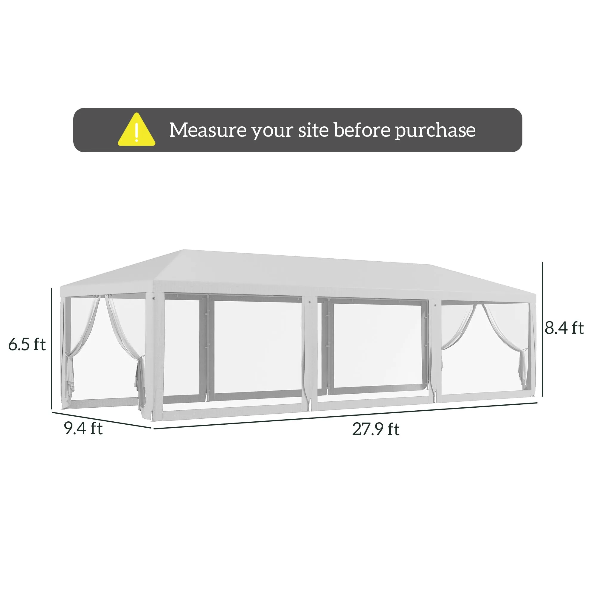 10' x 28' Party Tent, Wedding Canopy with Removable Sidewalls, Shade Shelter, White