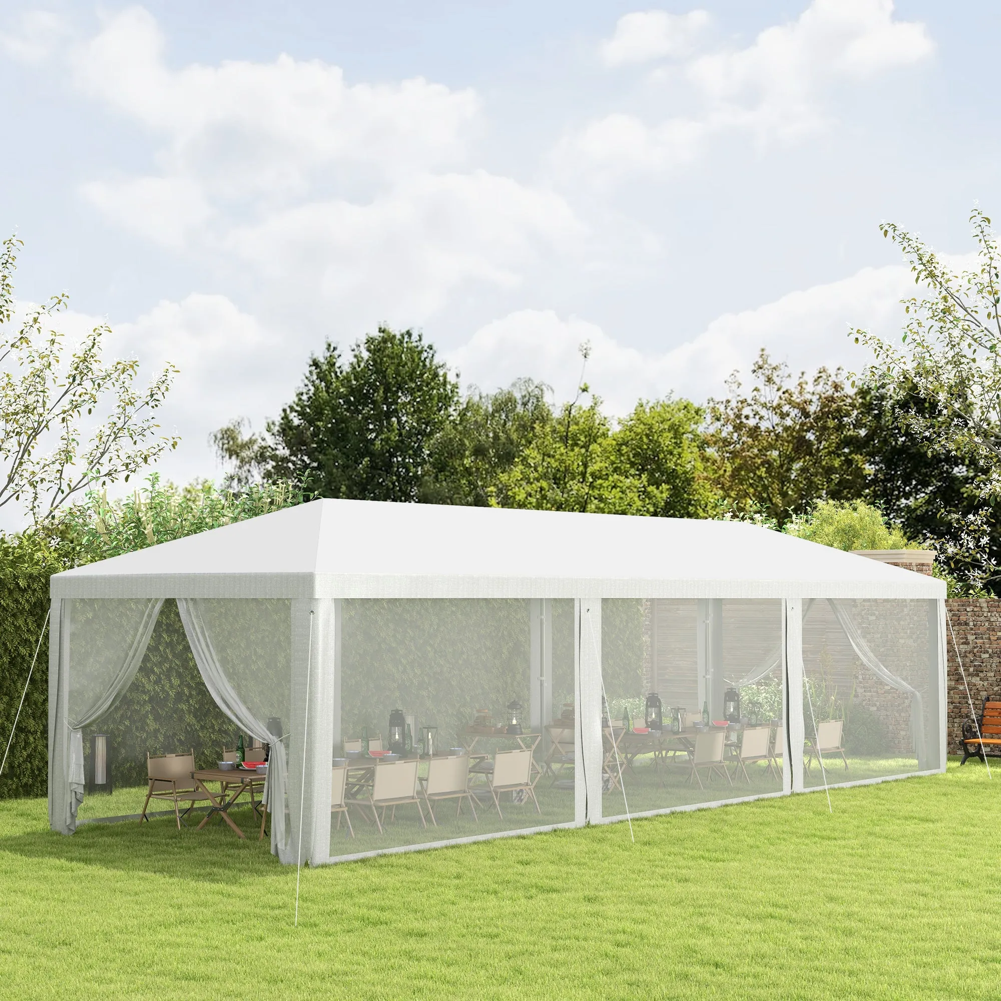 10' x 28' Party Tent, Wedding Canopy with Removable Sidewalls, Shade Shelter, White