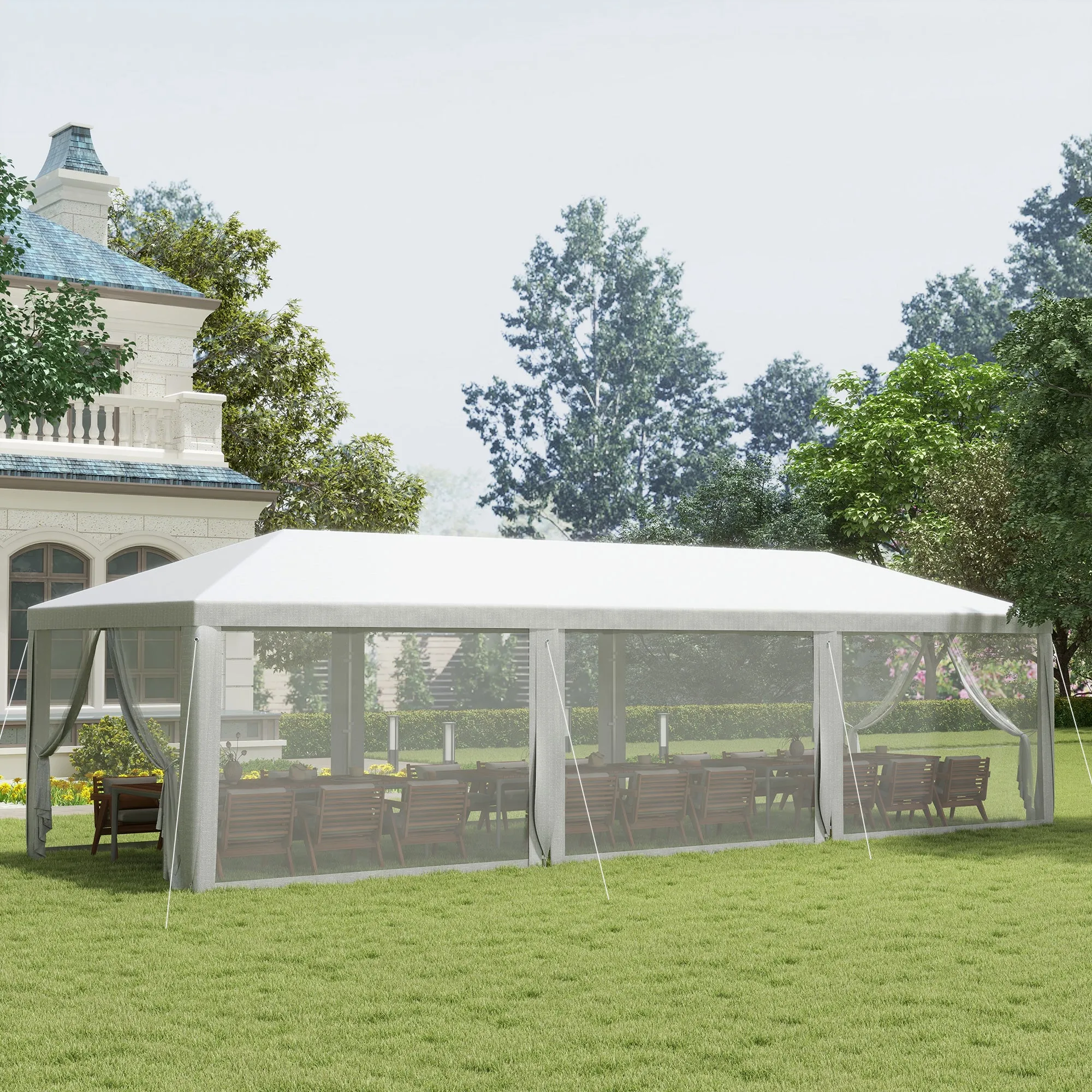 10' x 28' Party Tent, Wedding Canopy with Removable Sidewalls, Shade Shelter, White