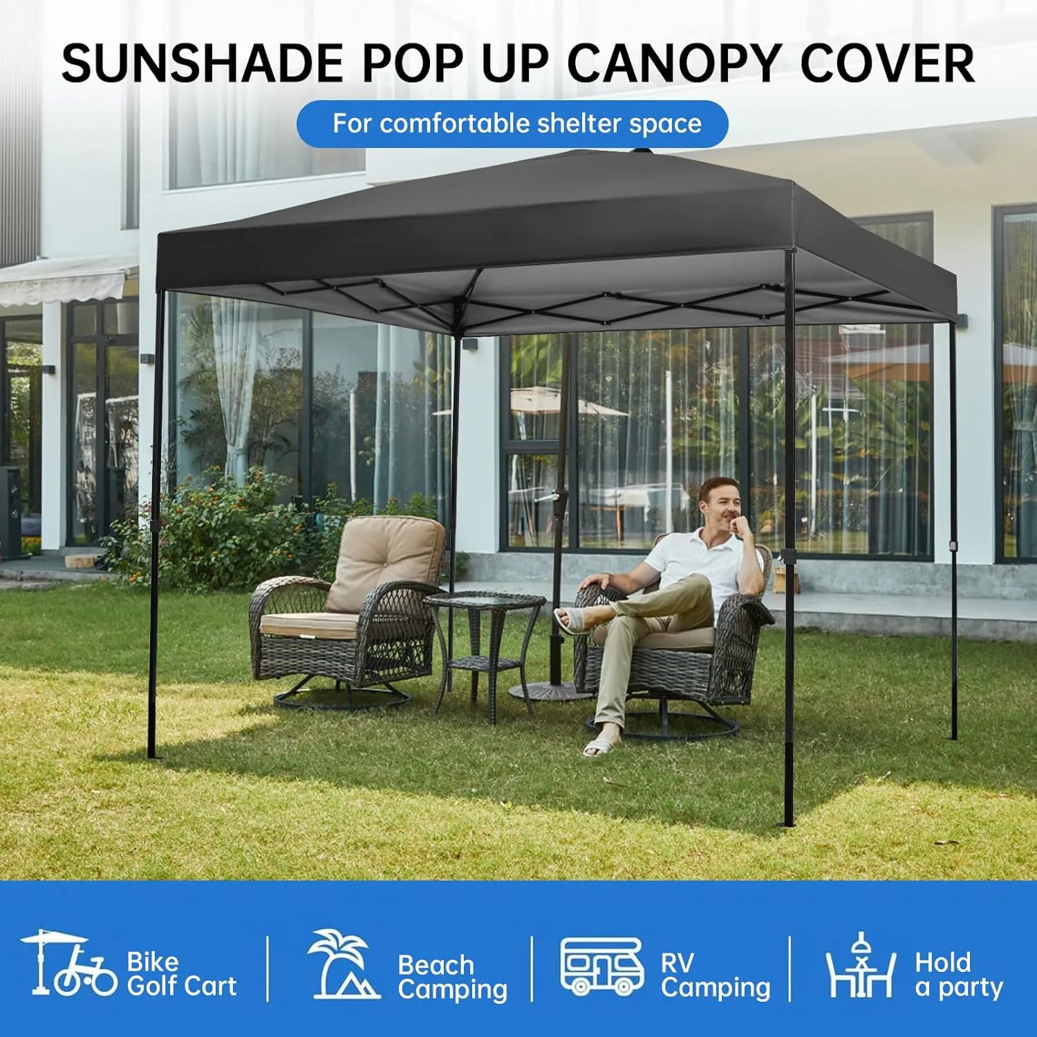 10×10 Canopy Replacement Top Cover, Pop Up Canopy Tent Cover for Straight Leg Frame, Waterproof Canopy Top with Windproof Ropes for Outdoor Garden Patio Camping Sun Shade(Top Only) (Black)