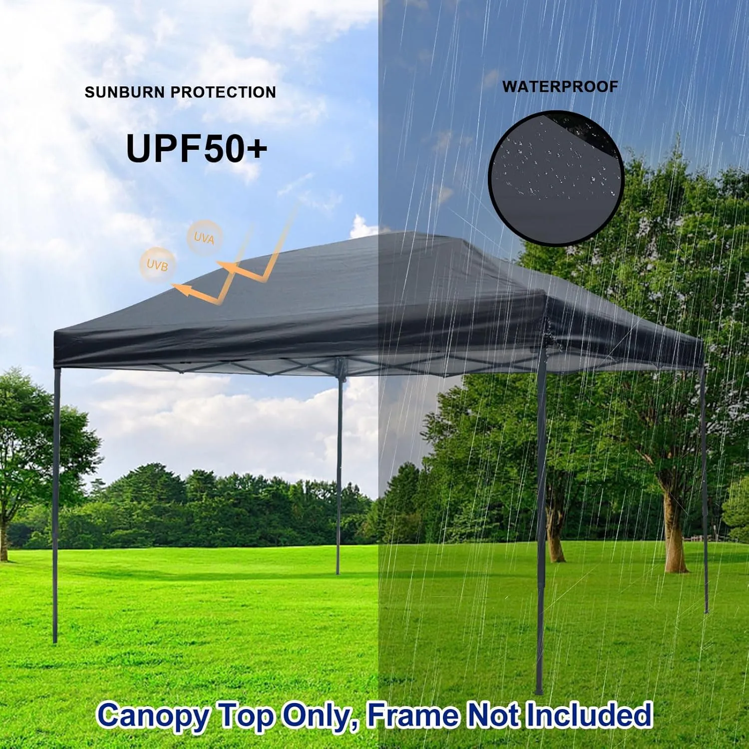 10×10 Canopy Replacement Top Only, Waterproof Pop Up Canopy Tent Top Cover with Ropes, Instant Canopy Top Sunshade Sliver Coated for Outdoor Garden Patio Camping (Black)