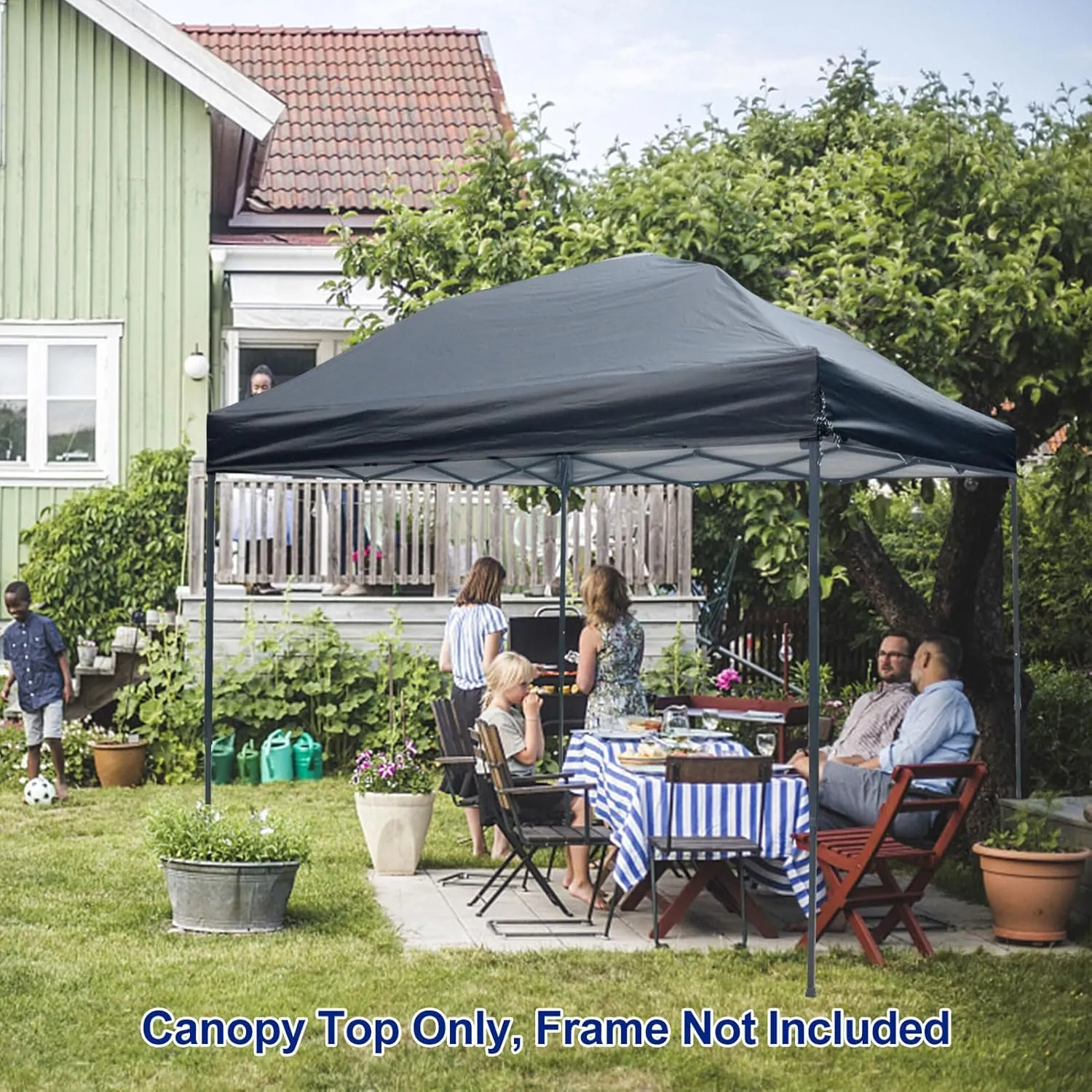 10×10 Canopy Replacement Top Only, Waterproof Pop Up Canopy Tent Top Cover with Ropes, Instant Canopy Top Sunshade Sliver Coated for Outdoor Garden Patio Camping (Black)