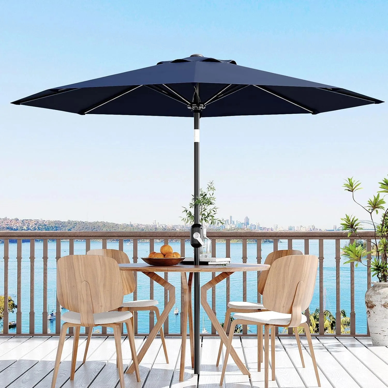 10Ft Patio Umbrella - 8 Sturdy Ribs Outdoor Table Umbrella with Crank Lift & Push Button Tilt - Market Umbrella for Pool, Deck, Yard, Garden - Navy Blue