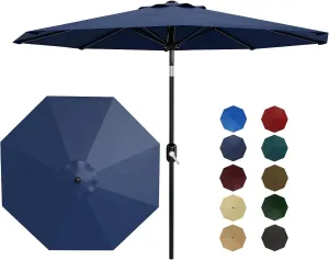 10Ft Patio Umbrella - 8 Sturdy Ribs Outdoor Table Umbrella with Crank Lift & Push Button Tilt - Market Umbrella for Pool, Deck, Yard, Garden - Navy Blue