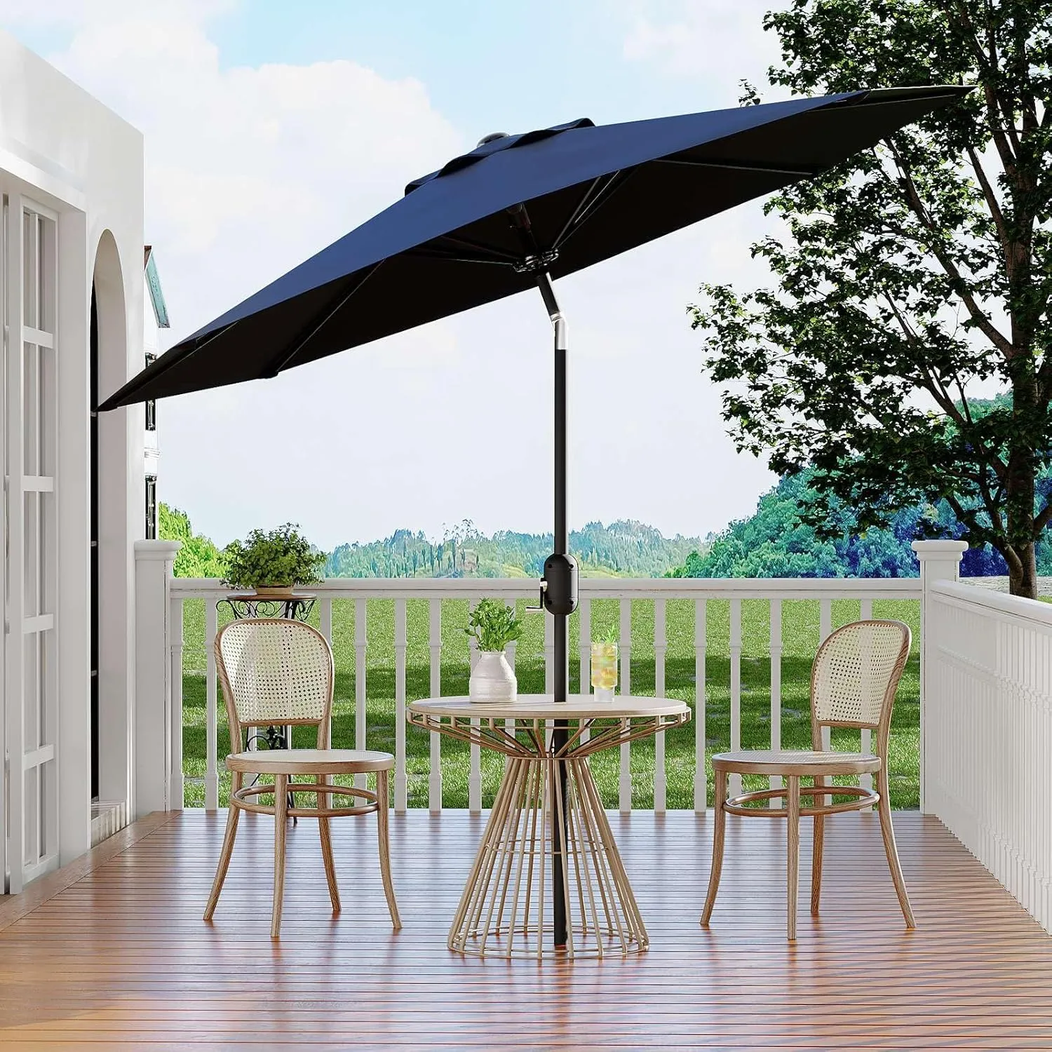 10Ft Patio Umbrella - 8 Sturdy Ribs Outdoor Table Umbrella with Crank Lift & Push Button Tilt - Market Umbrella for Pool, Deck, Yard, Garden - Navy Blue