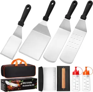 10PCS Griddle Accessories Kit, CEKEE Flat Top Grill Accessories Set and Smash Burger Press for Blackstone and Camp Chef, Grill Spatula Set with Enlarged Spatulas, Scraper for Outdoor BBQ Cooking