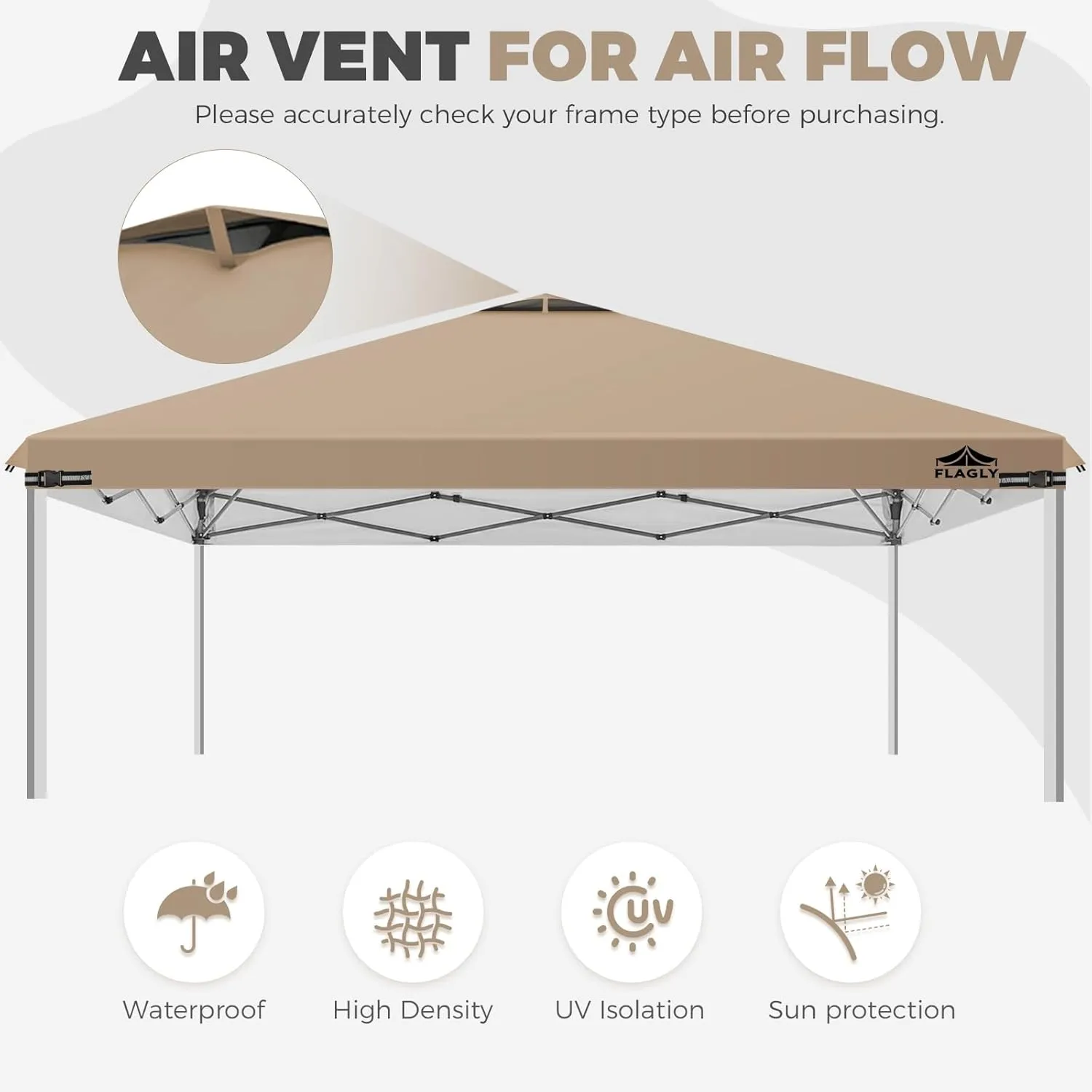 10x10ft Replacement Canopy Top with Air Vent, Waterproof & UV Protection Canopy Tent Top Cover for Straight Leg Canopy Frame - for Outdoor, Patio, Event, Trade Show (Khaki, 10x10ft)