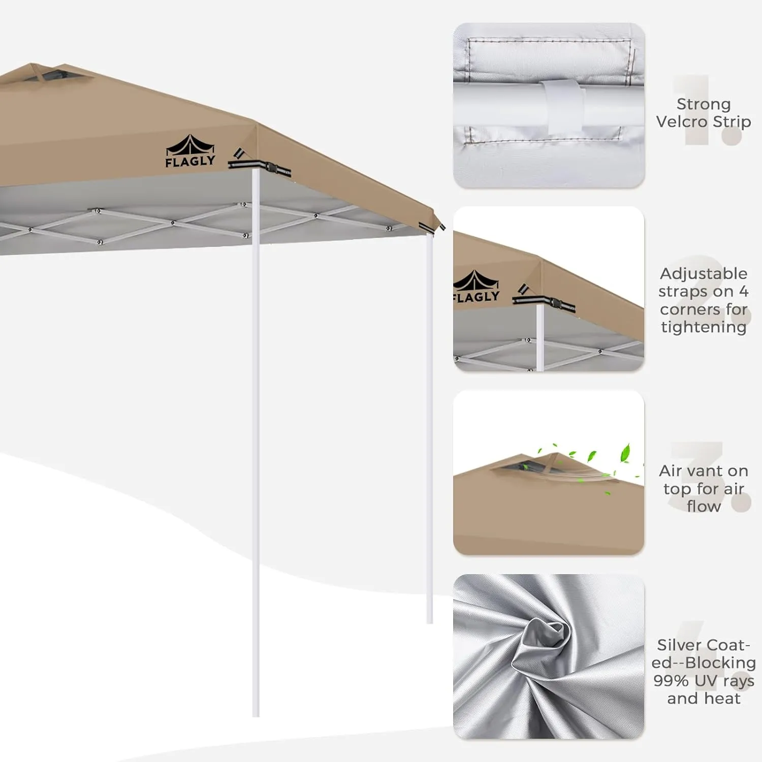 10x10ft Replacement Canopy Top with Air Vent, Waterproof & UV Protection Canopy Tent Top Cover for Straight Leg Canopy Frame - for Outdoor, Patio, Event, Trade Show (Khaki, 10x10ft)