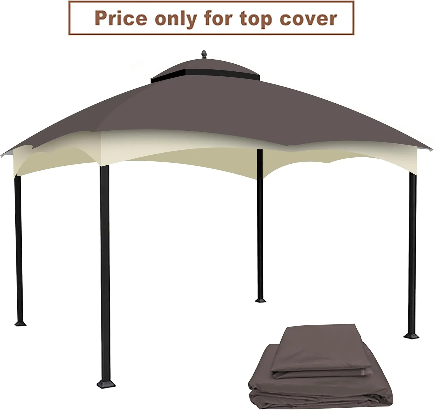 10x12 Ft Outdoor Patio Gazebo Replacement Canopy for Lowe's Allen Roth 10x12 Gazebo #GF-12S004B-1, Double Tiered Roof Top Cover, UV Protection & Waterproof Fabric, Brown (Frame Not Included)