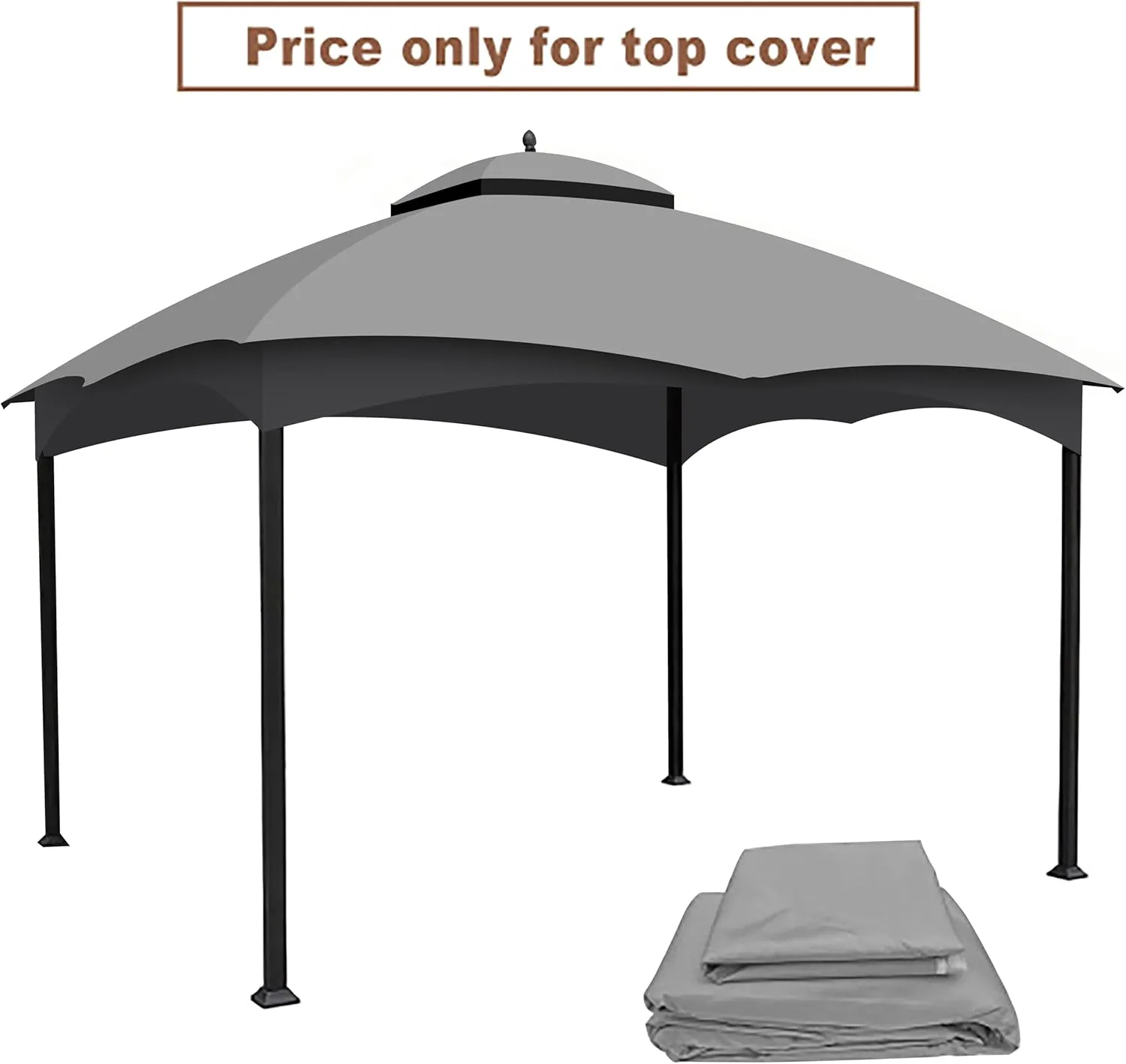 10x12 Ft Outdoor Patio Gazebo Replacement Canopy for Lowe's Allen Roth 10x12 Gazebo #GF-12S004B-1, Double Tiered Roof Top Cover, UV Protection & Waterproof Fabric, Grey (Frame Not Included)