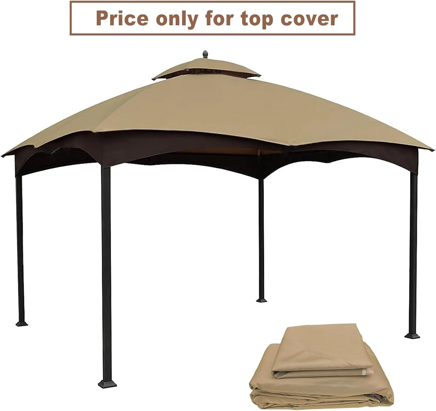 10x12 Ft Outdoor Patio Gazebo Replacement Canopy for Lowe's Allen Roth 10x12 Gazebo #GF-12S004B-1, Double Tiered Roof Top Cover, UV Protection & Waterproof Fabric, Khaki (Frame Not Included)