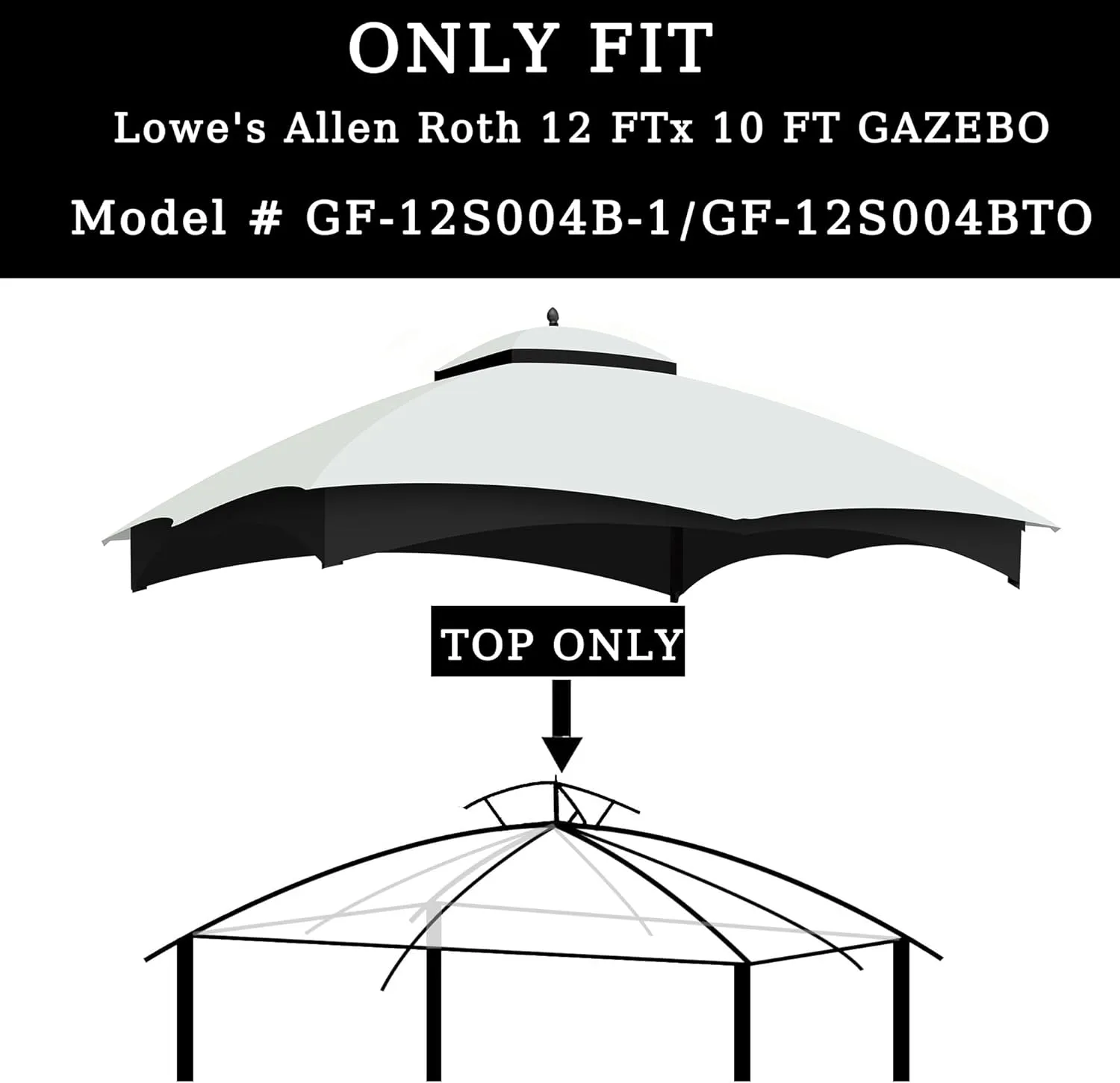 10x12 Ft Outdoor Patio Gazebo Replacement Canopy for Lowe's Allen Roth 10x12 Gazebo #GF-12S004B-1, Double Tiered Roof Top Cover, UV Protection & Waterproof Fabric, White (Frame Not Included)