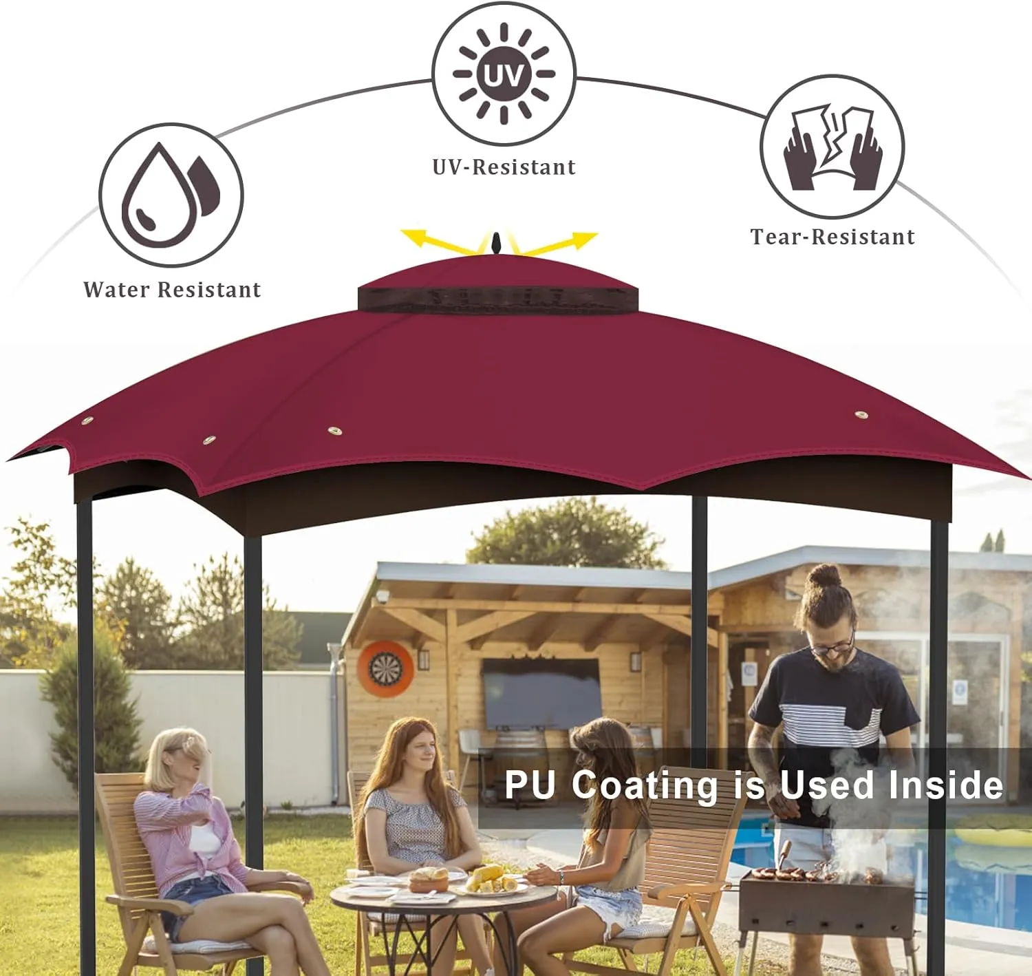 10x12 Replacement Gazebo Canopy Top Cover, Double Tiered Waterproof Canopy Roof for Lowe's Allen Roth Gazebo #GF-12S004B-1(Red)