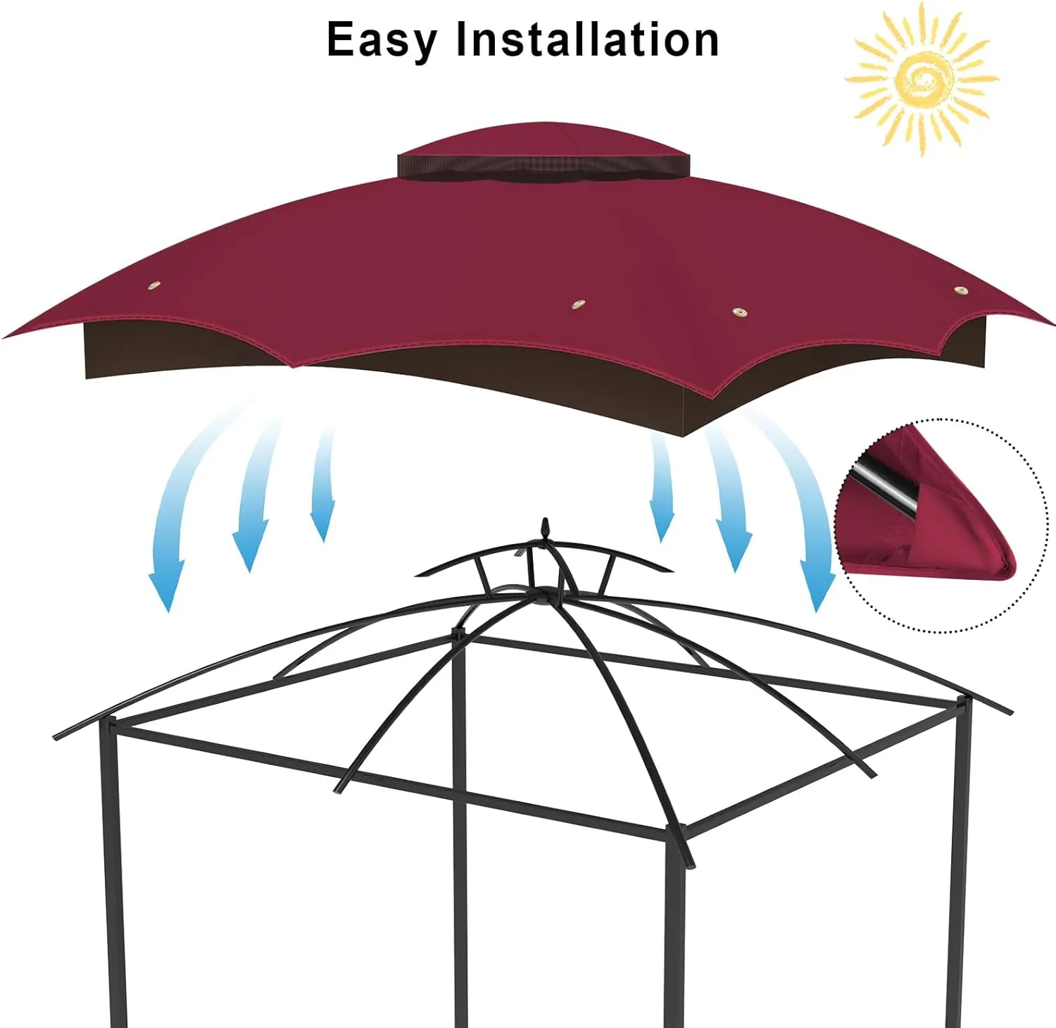 10x12 Replacement Gazebo Canopy Top Cover, Double Tiered Waterproof Canopy Roof for Lowe's Allen Roth Gazebo #GF-12S004B-1(Red)